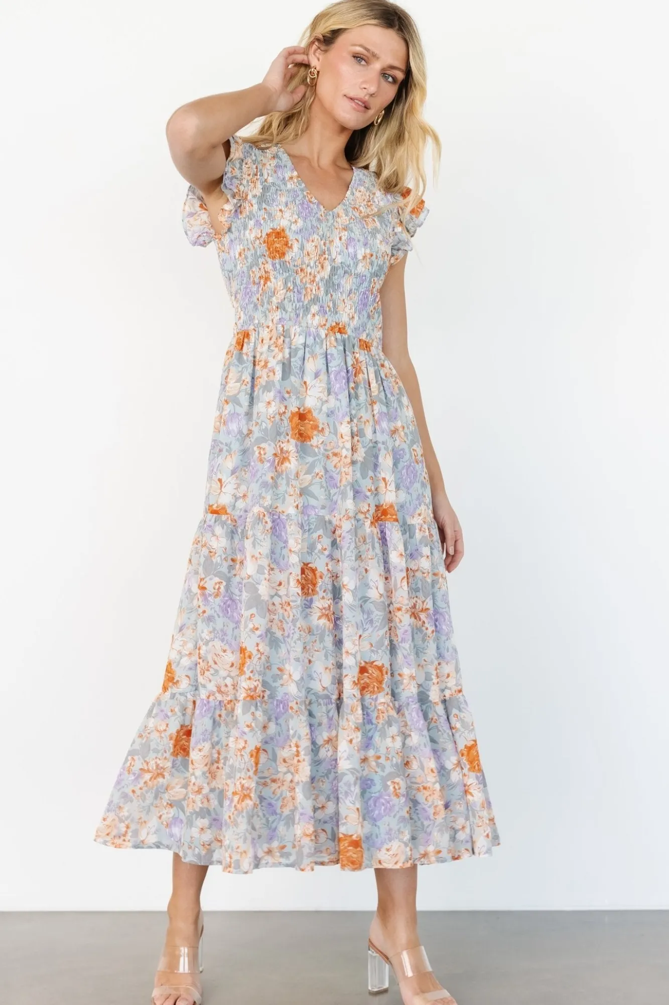 Baltic Born Arla Smocked Maxi Dress | Light Blue Floral
