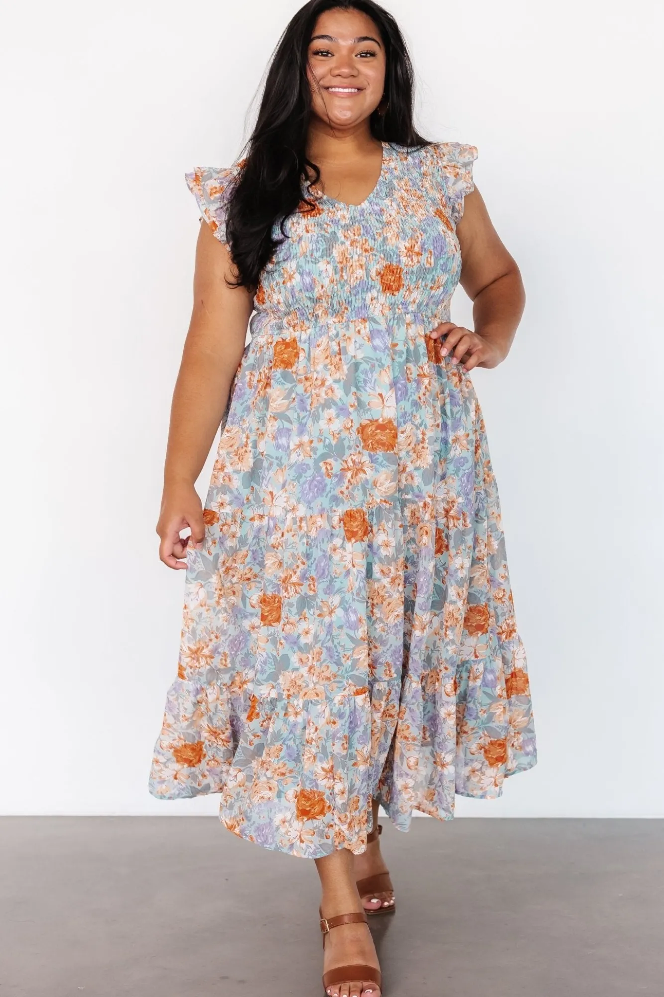 Baltic Born Arla Smocked Maxi Dress | Light Blue Floral