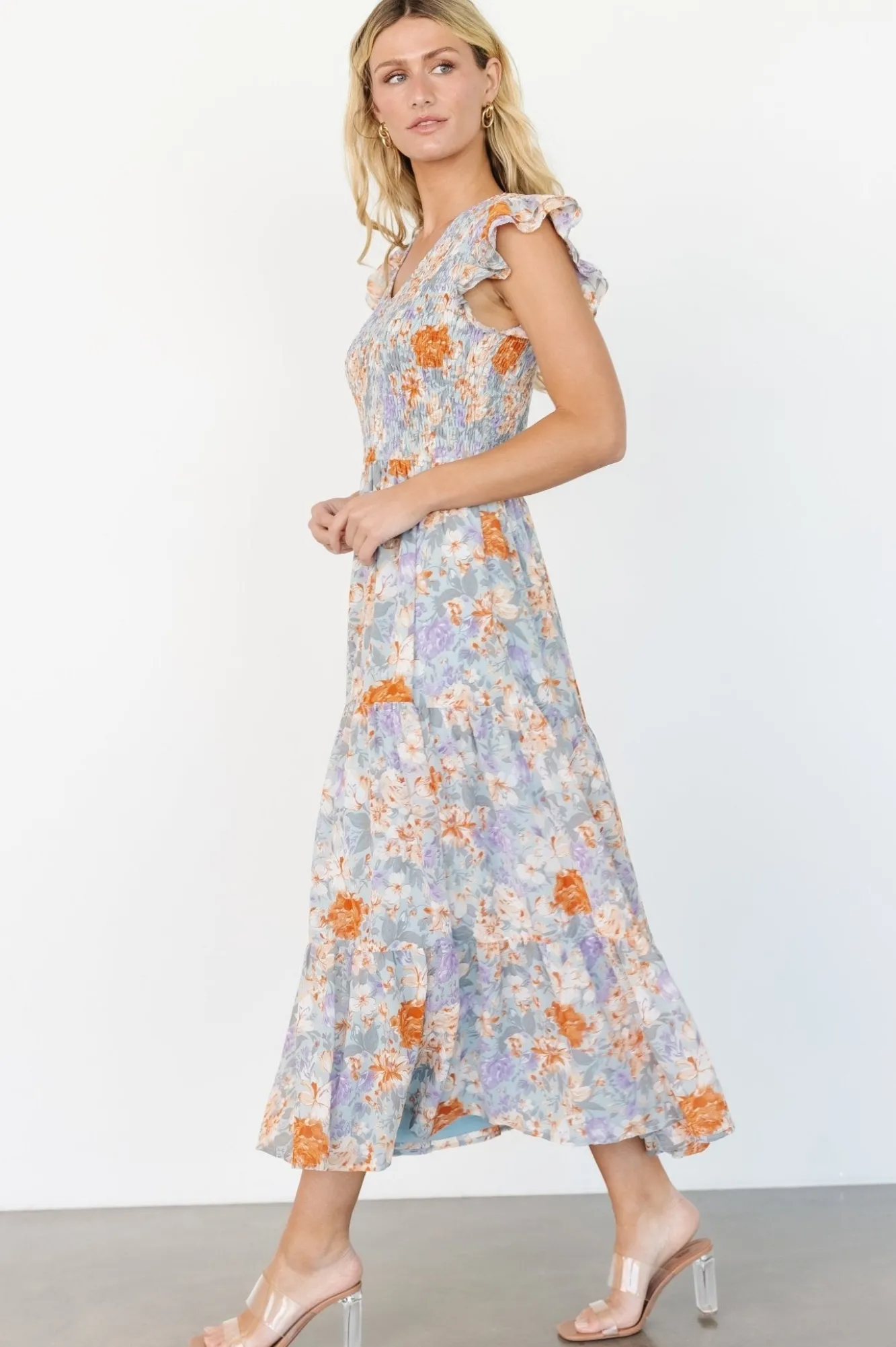 Baltic Born Arla Smocked Maxi Dress | Light Blue Floral
