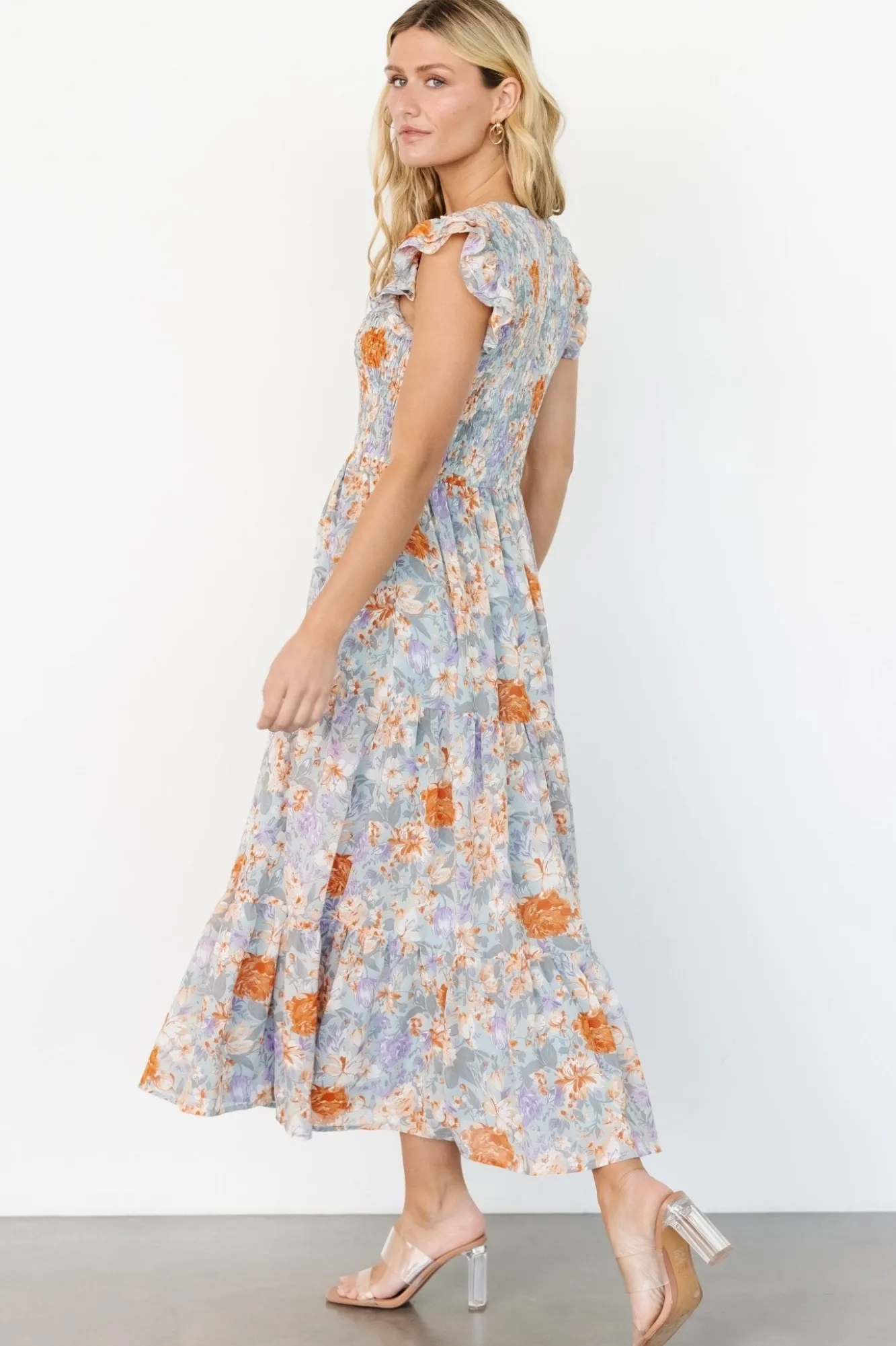 Baltic Born Arla Smocked Maxi Dress | Light Blue Floral