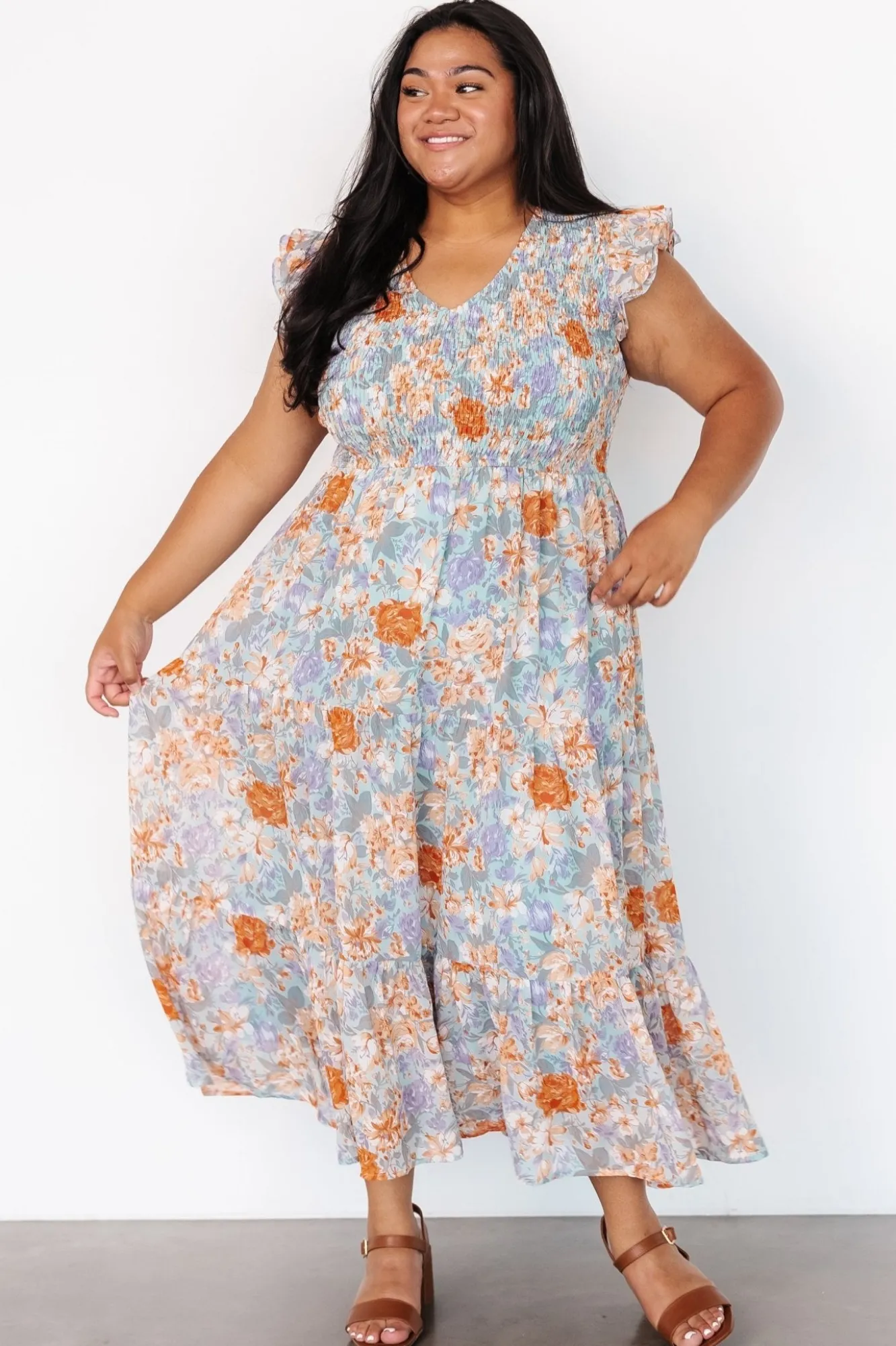 Baltic Born Arla Smocked Maxi Dress | Light Blue Floral