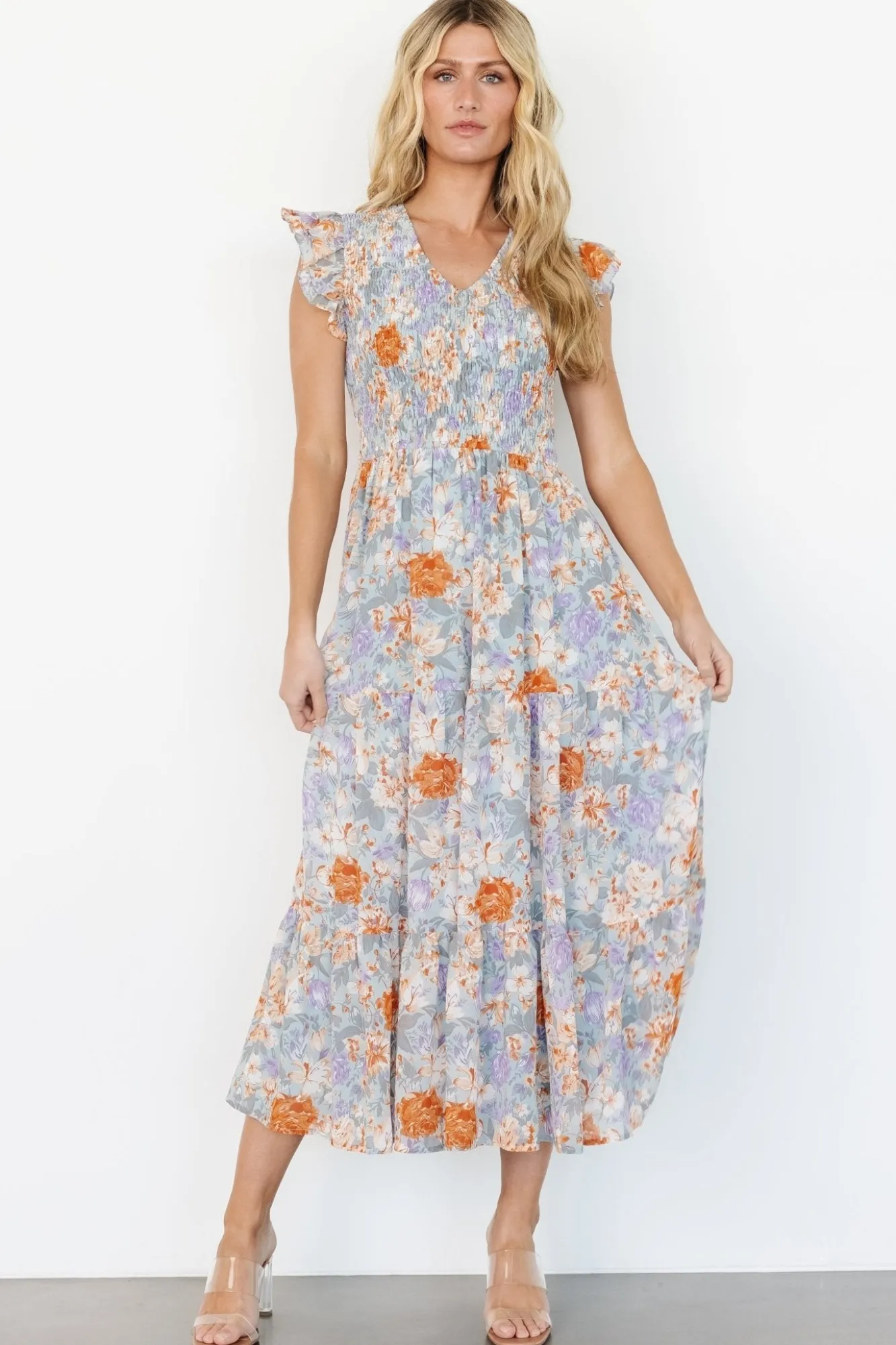 Baltic Born Arla Smocked Maxi Dress | Light Blue Floral