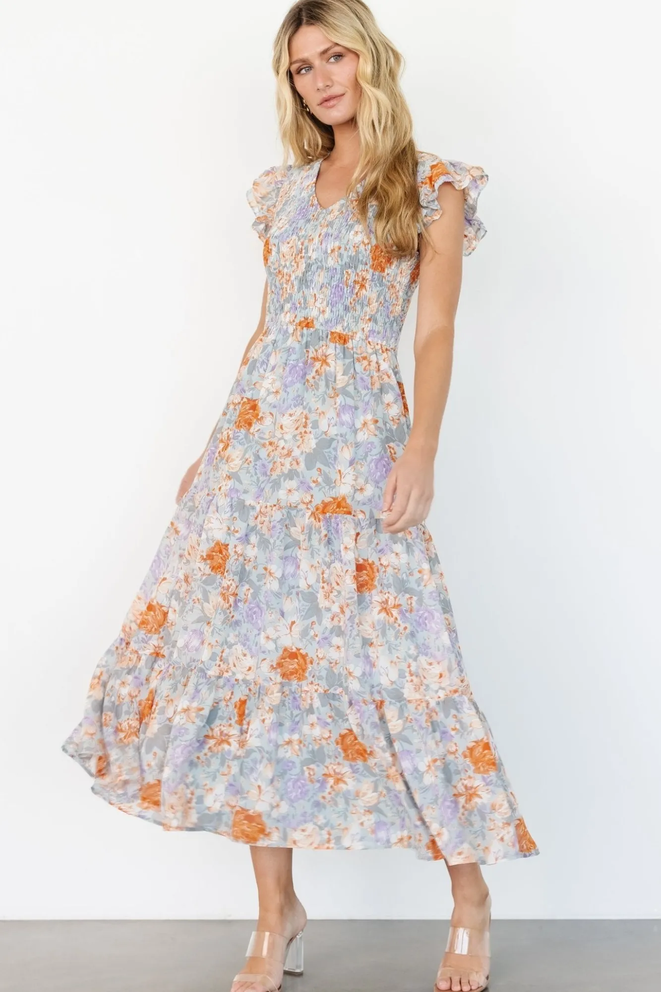 Baltic Born Arla Smocked Maxi Dress | Light Blue Floral