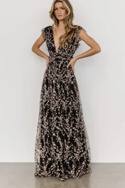 Baltic Born Arlene Shimmer Gown | Black + Rose Gold