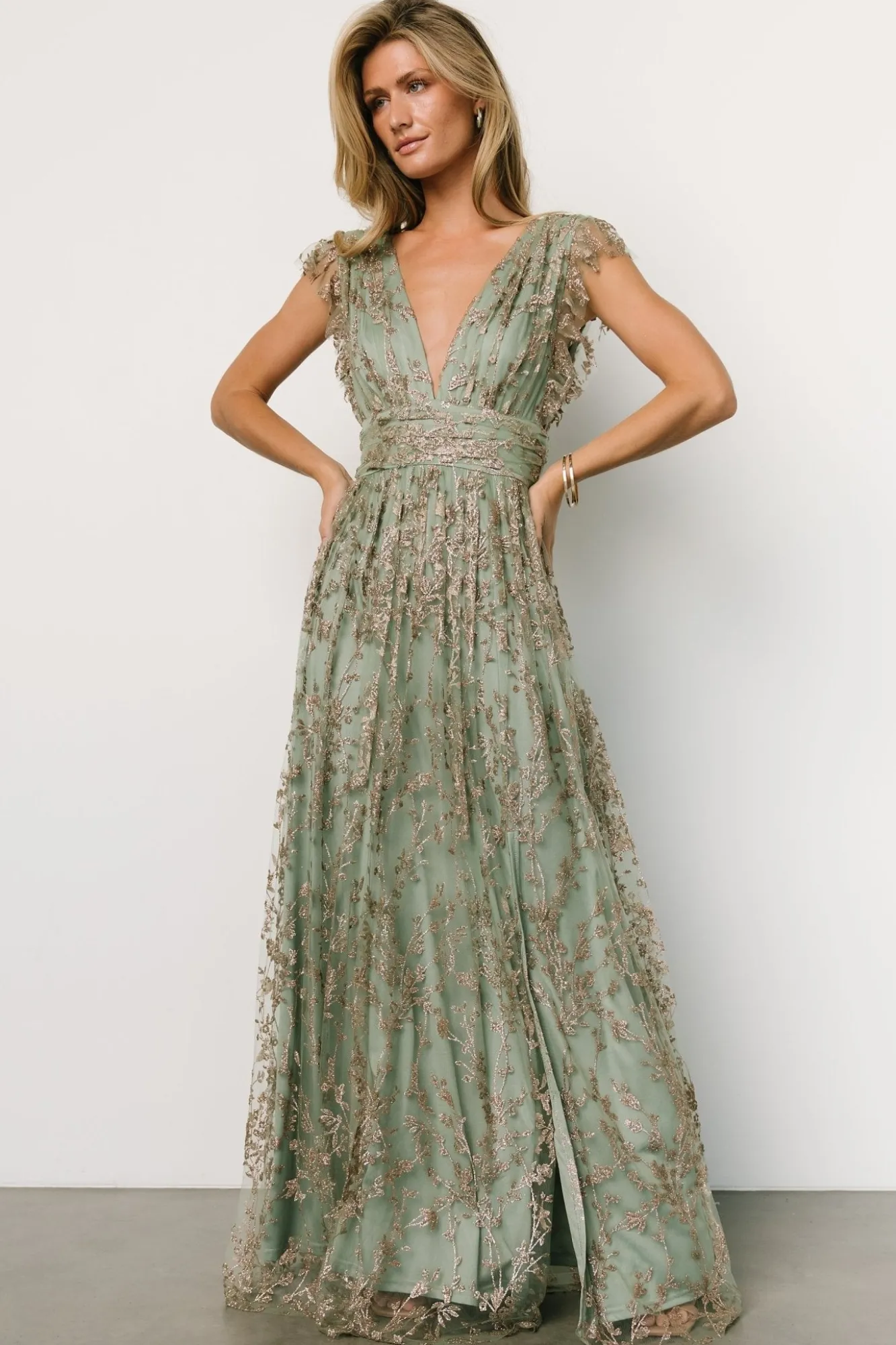 Baltic Born Arlene Shimmer Gown | Sage + Gold