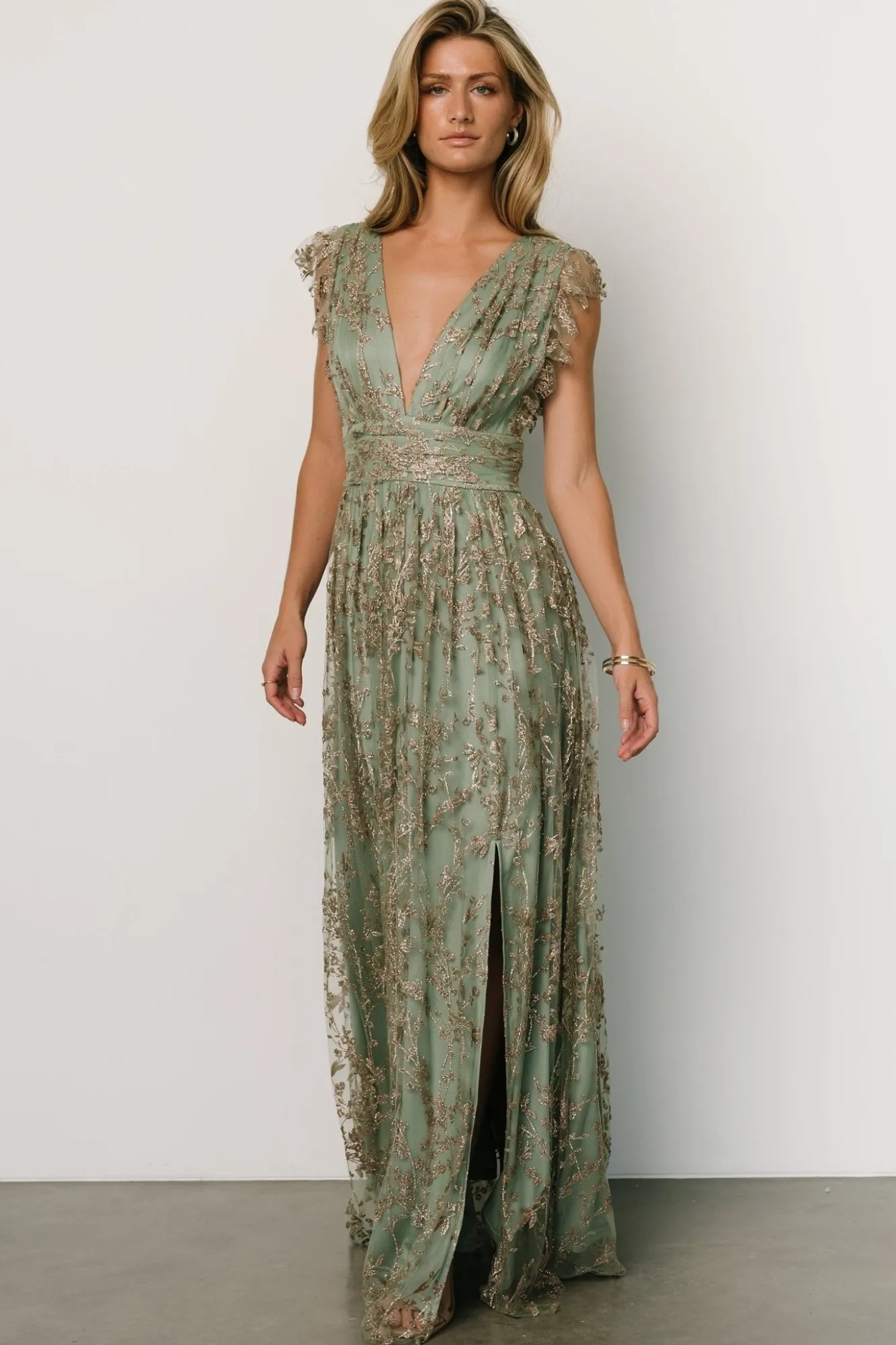 Baltic Born Arlene Shimmer Gown | Sage + Gold