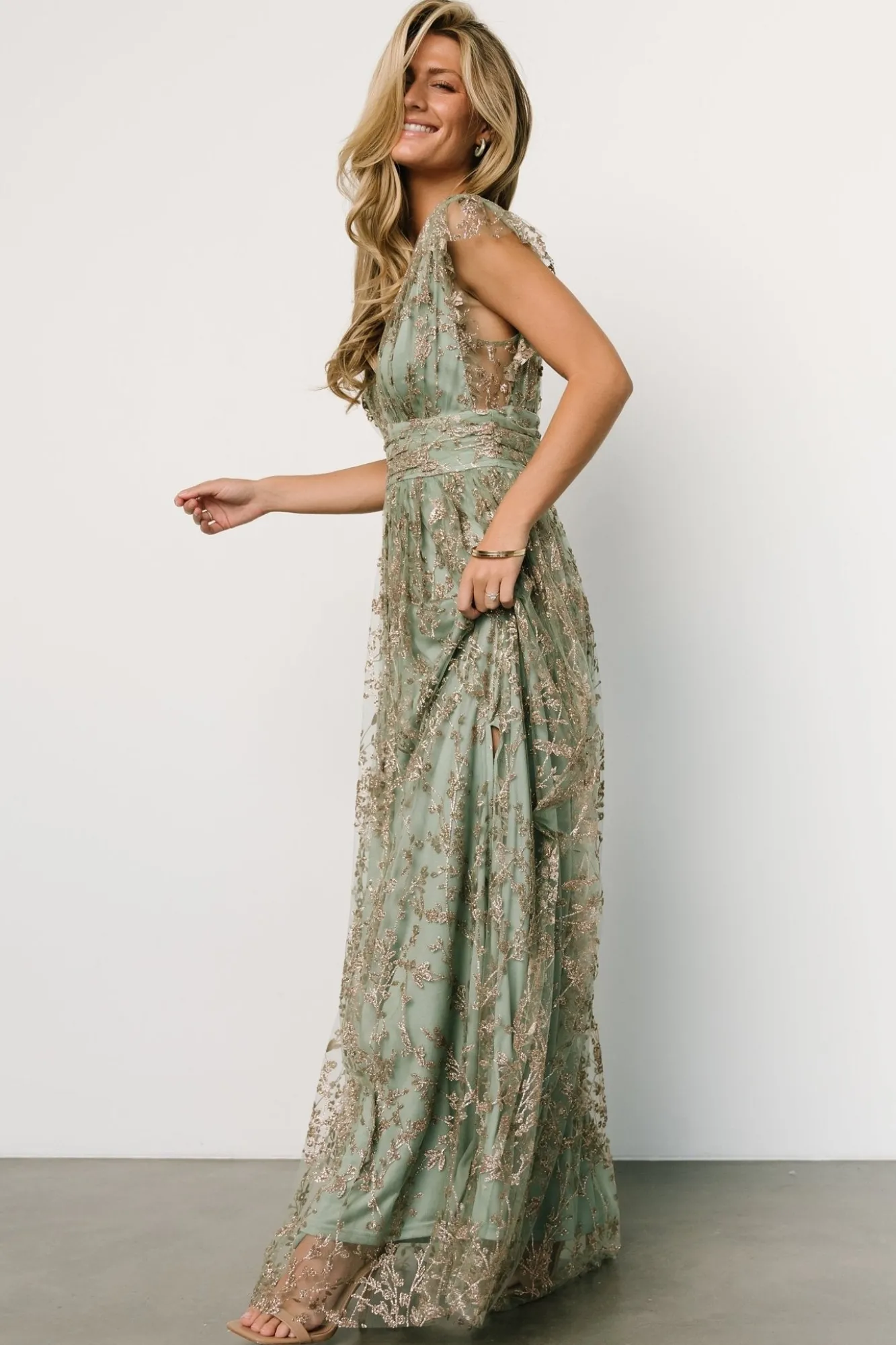 Baltic Born Arlene Shimmer Gown | Sage + Gold