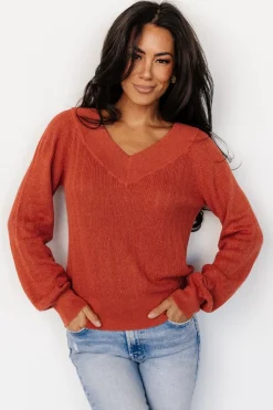 Baltic Born Ashby V Neck Sweater Top | Light Rust