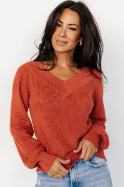 Baltic Born Ashby V Neck Sweater Top | Light Rust