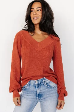 Baltic Born Ashby V Neck Sweater Top | Light Rust