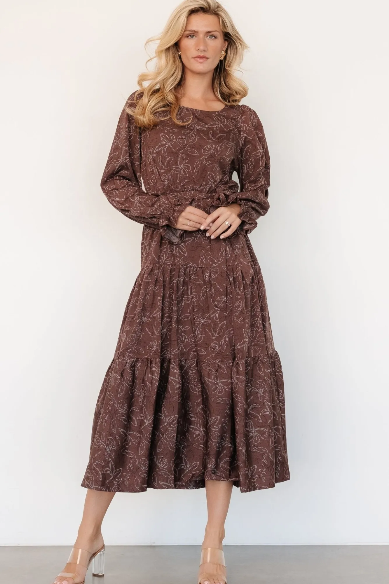 Baltic Born Ashlyn Long Sleeve Dress | Brown Print