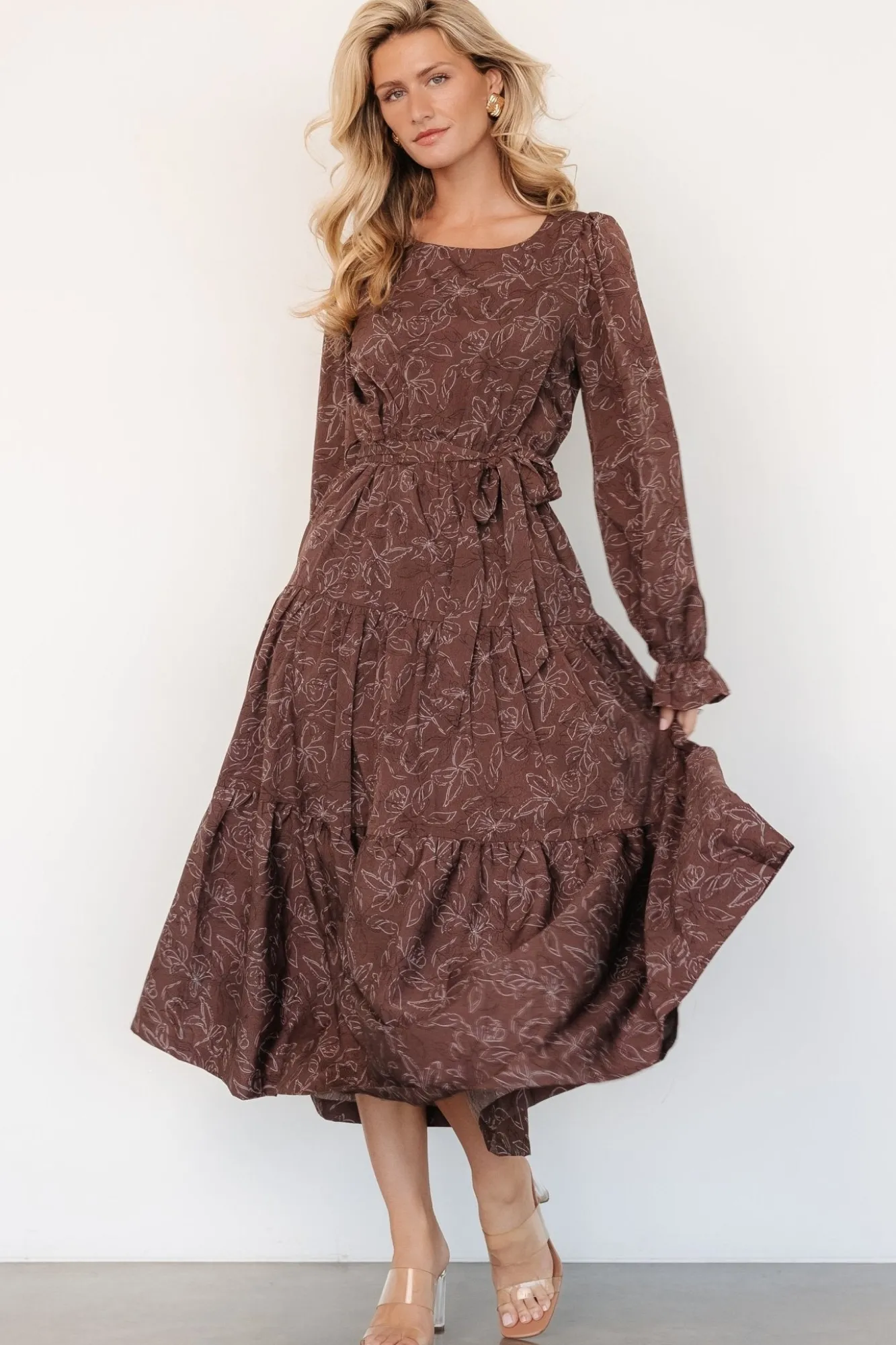 Baltic Born Ashlyn Long Sleeve Dress | Brown Print