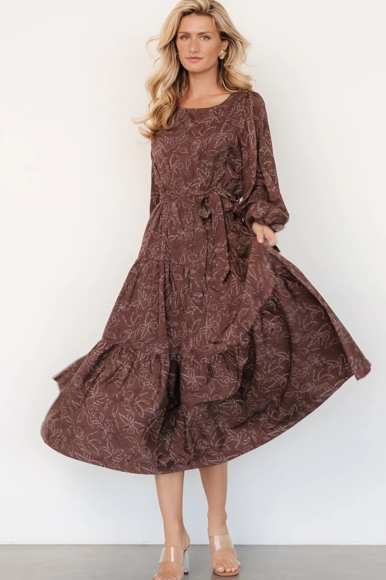 Baltic Born Ashlyn Long Sleeve Dress | Brown Print
