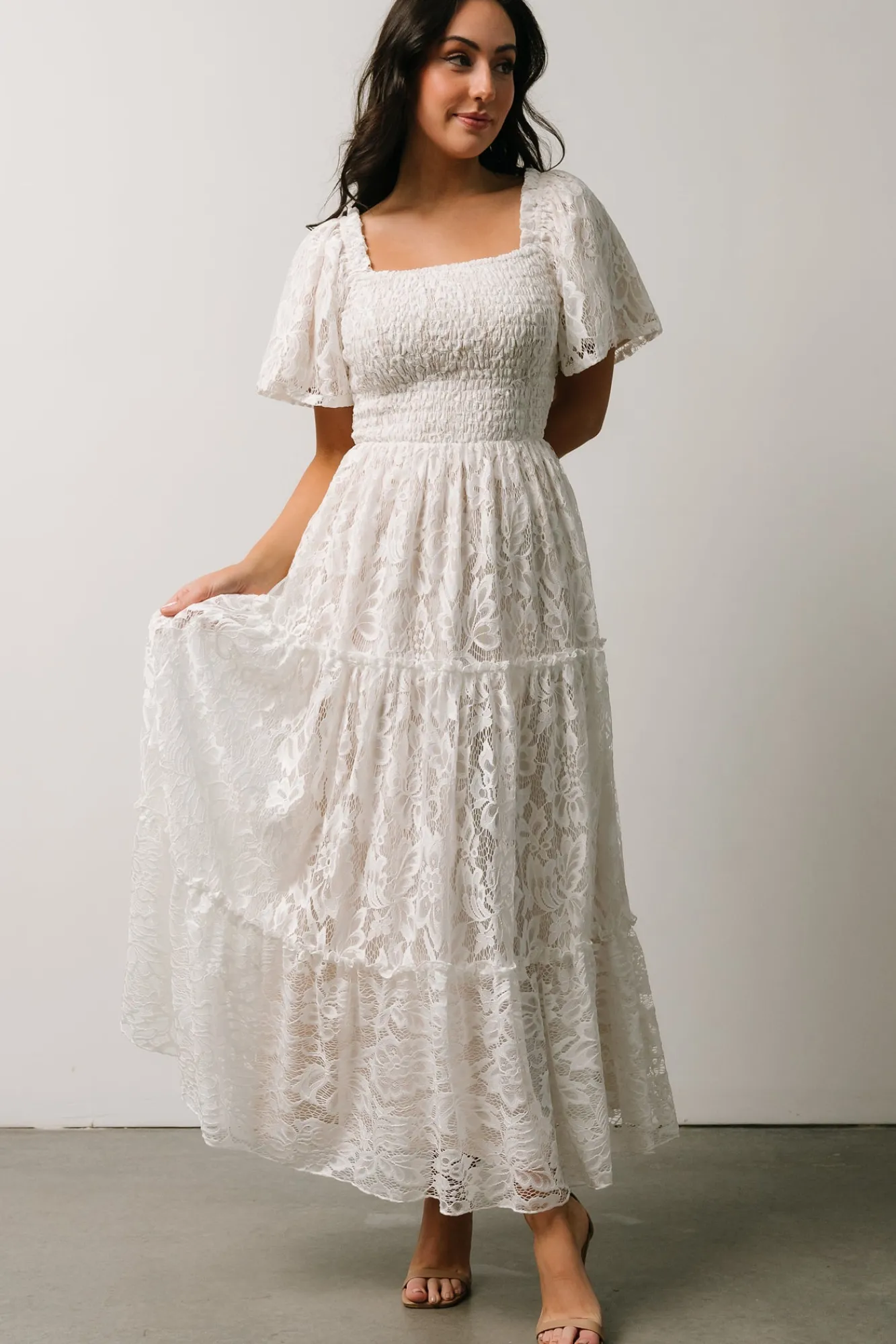 Baltic Born Aspen Smocked Lace Maxi Dress | Off White