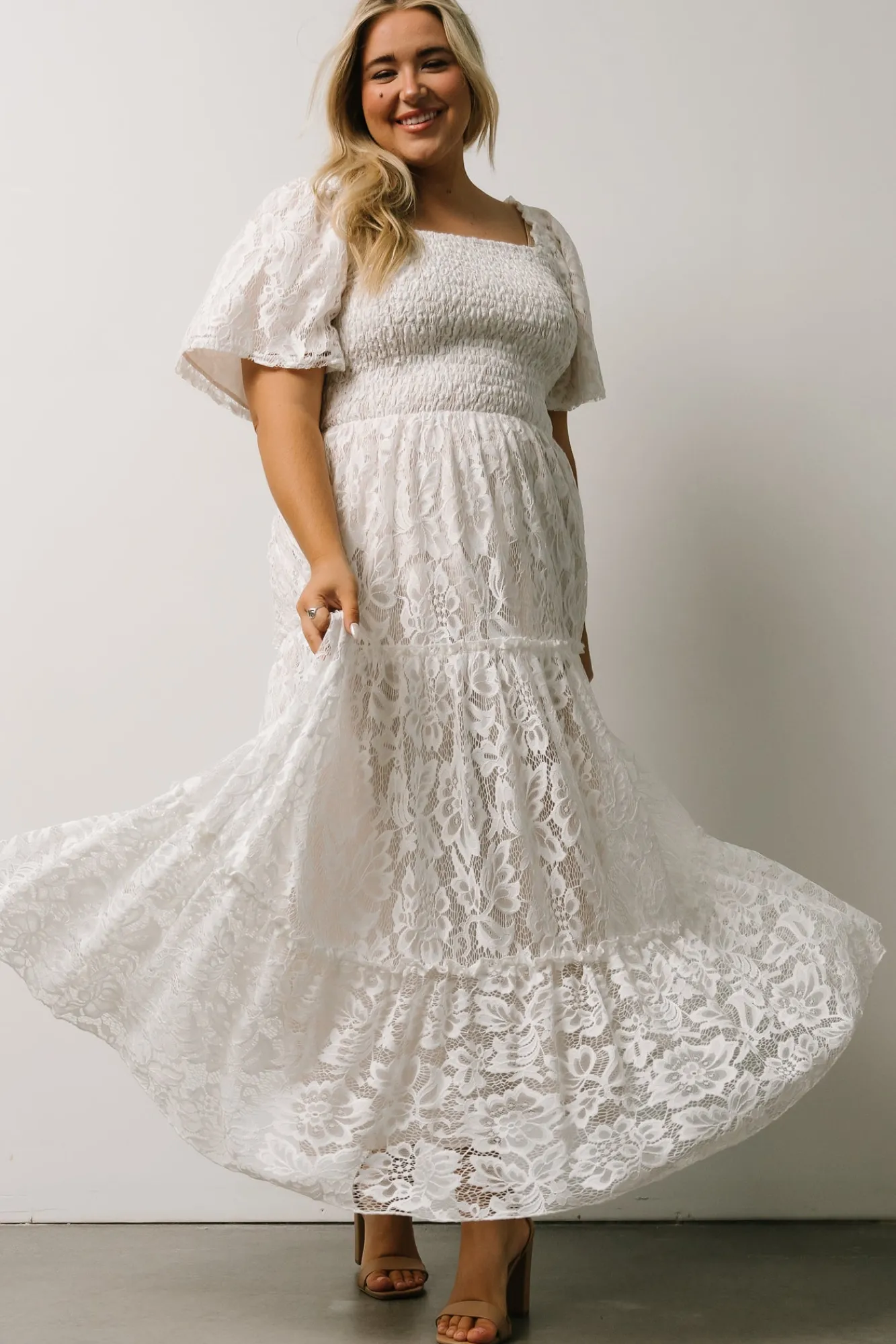 Baltic Born Aspen Smocked Lace Maxi Dress | Off White