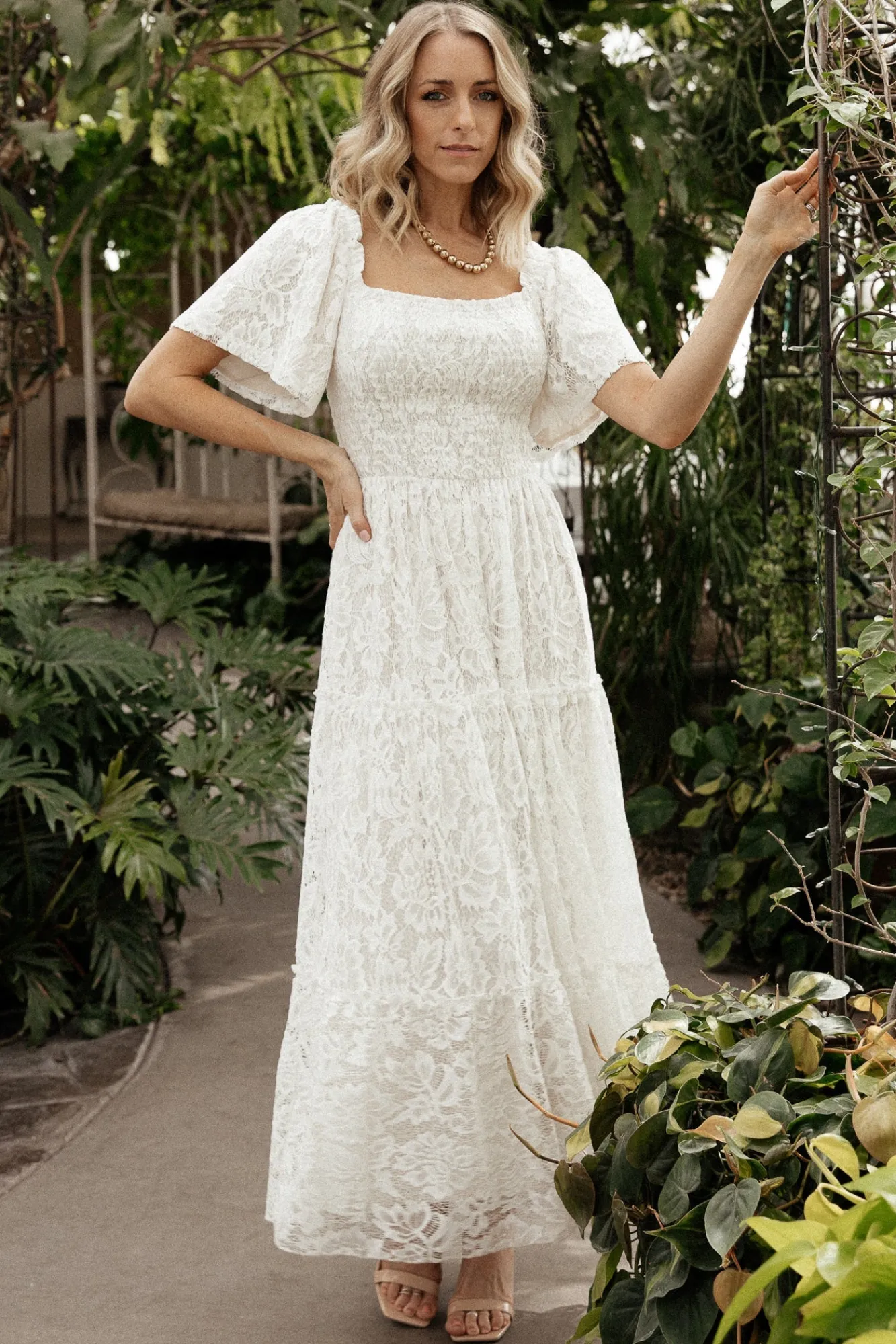 Baltic Born Aspen Smocked Lace Maxi Dress | Off White