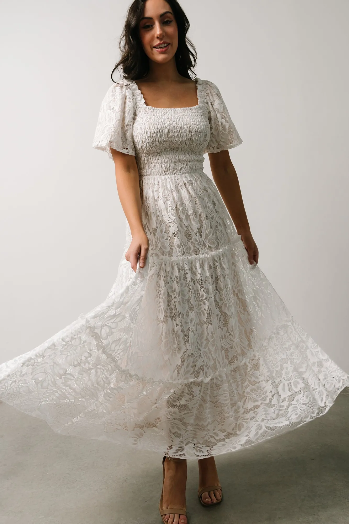 Baltic Born Aspen Smocked Lace Maxi Dress | Off White