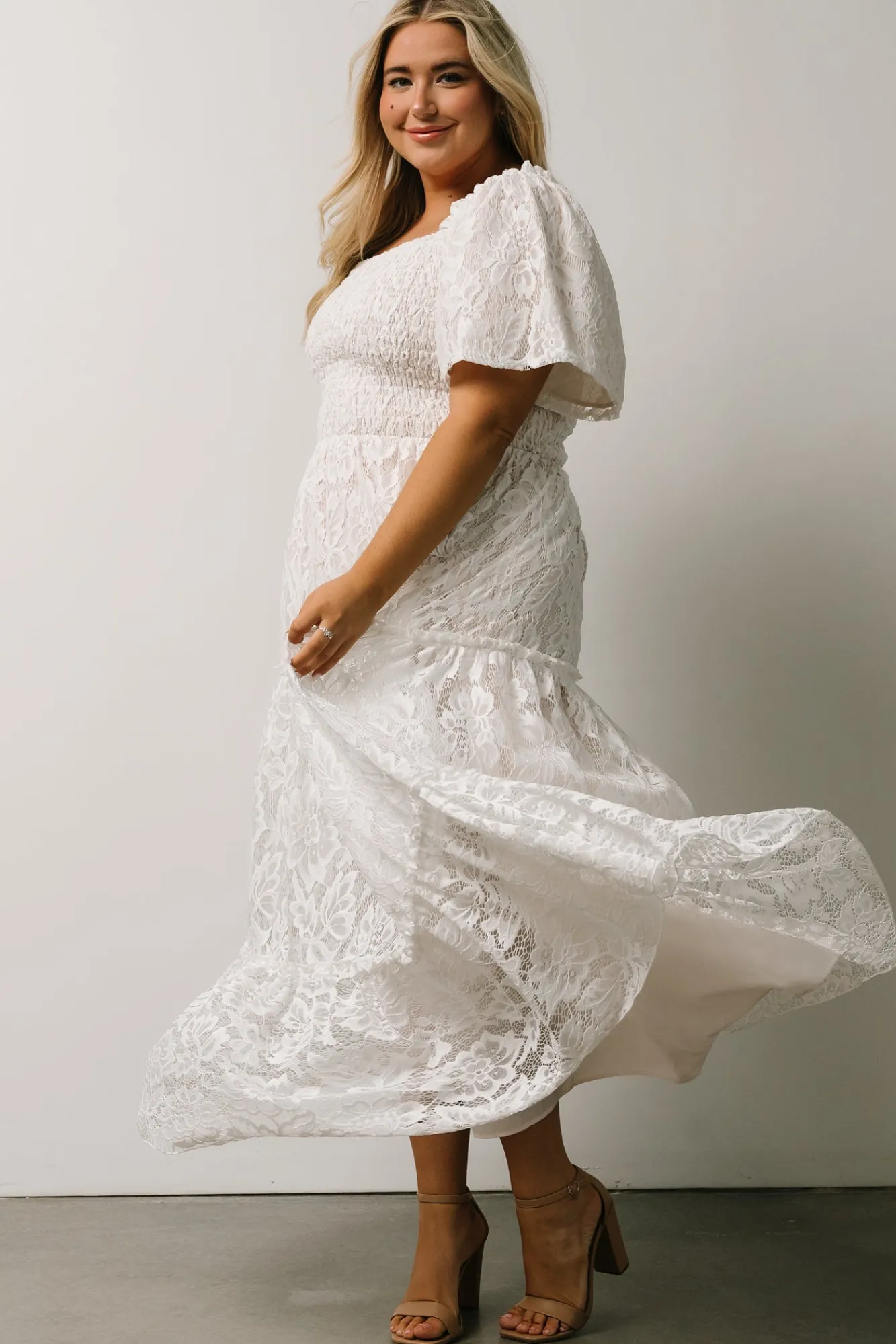 Baltic Born Aspen Smocked Lace Maxi Dress | Off White
