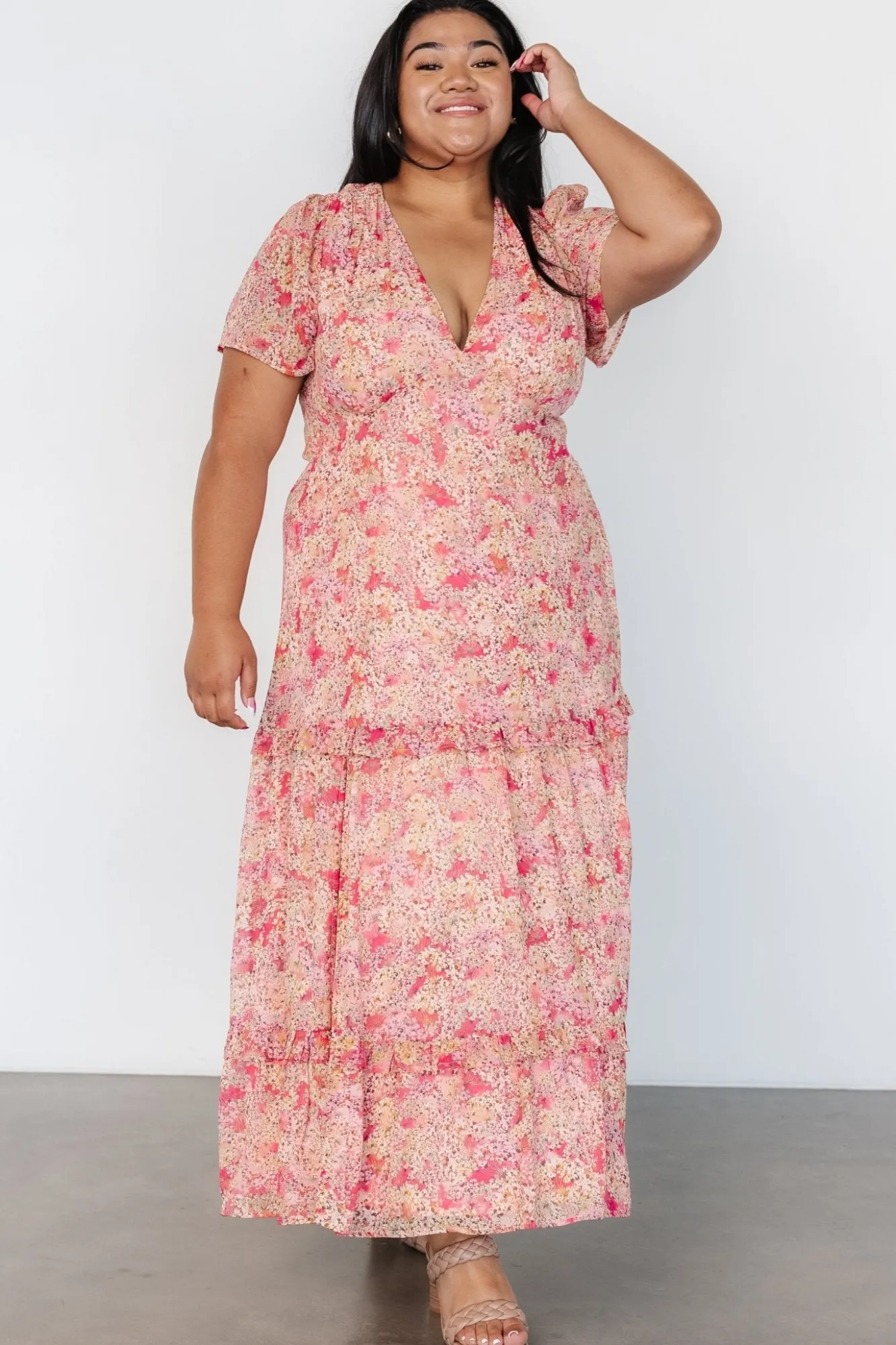 Baltic Born Audrey Deep V Maxi Dress | Blush Floral