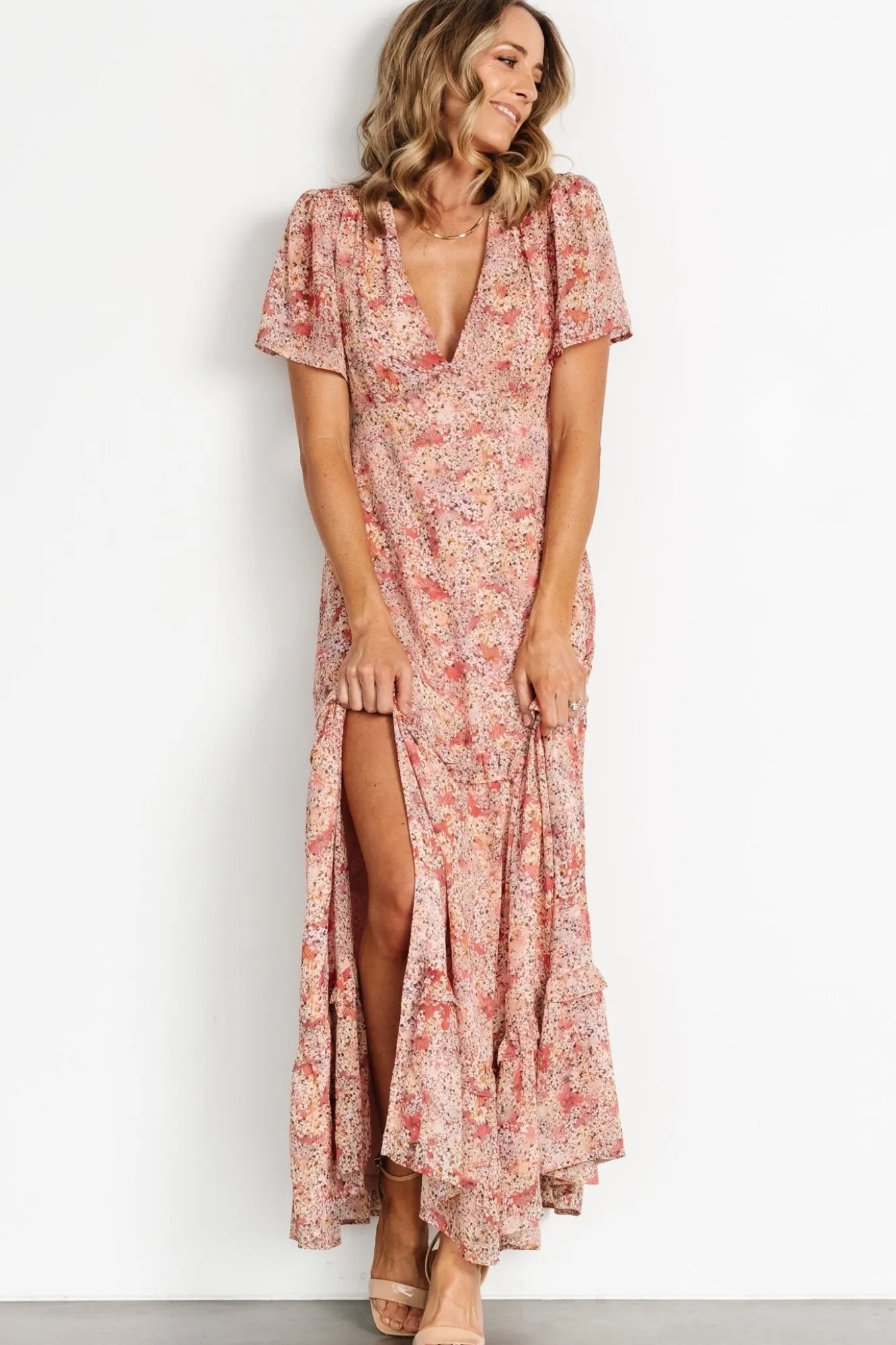Baltic Born Audrey Deep V Maxi Dress | Blush Floral