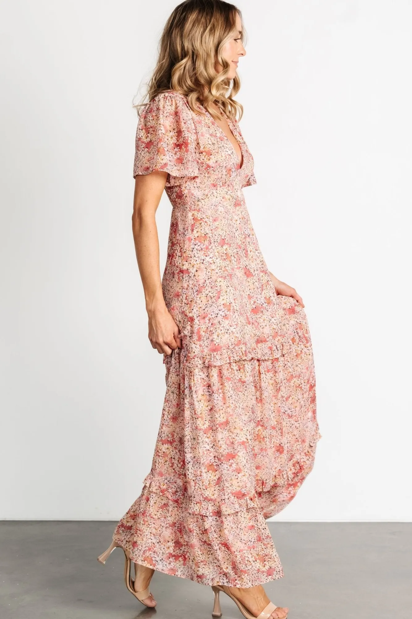 Baltic Born Audrey Deep V Maxi Dress | Blush Floral