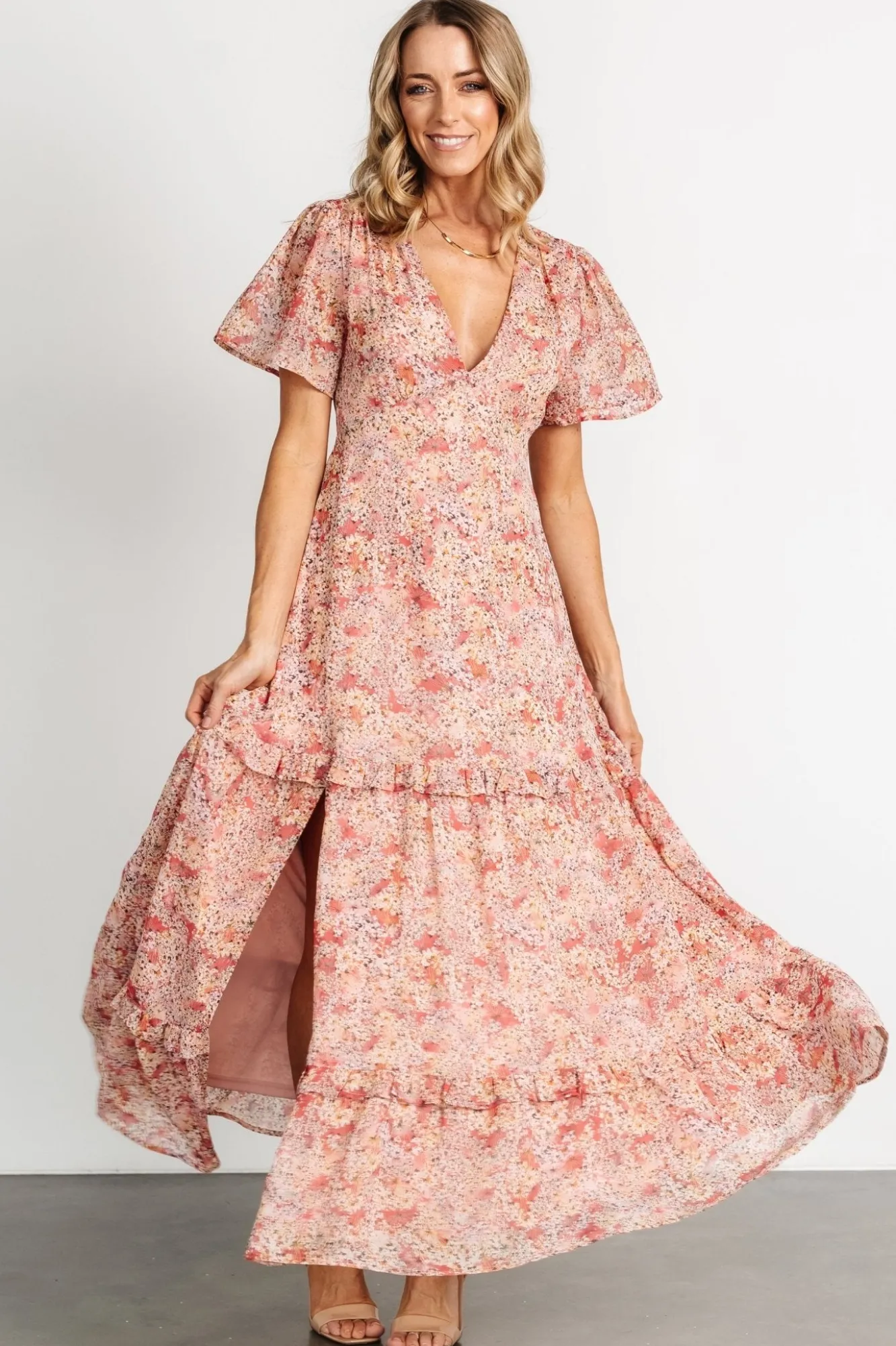 Baltic Born Audrey Deep V Maxi Dress | Blush Floral