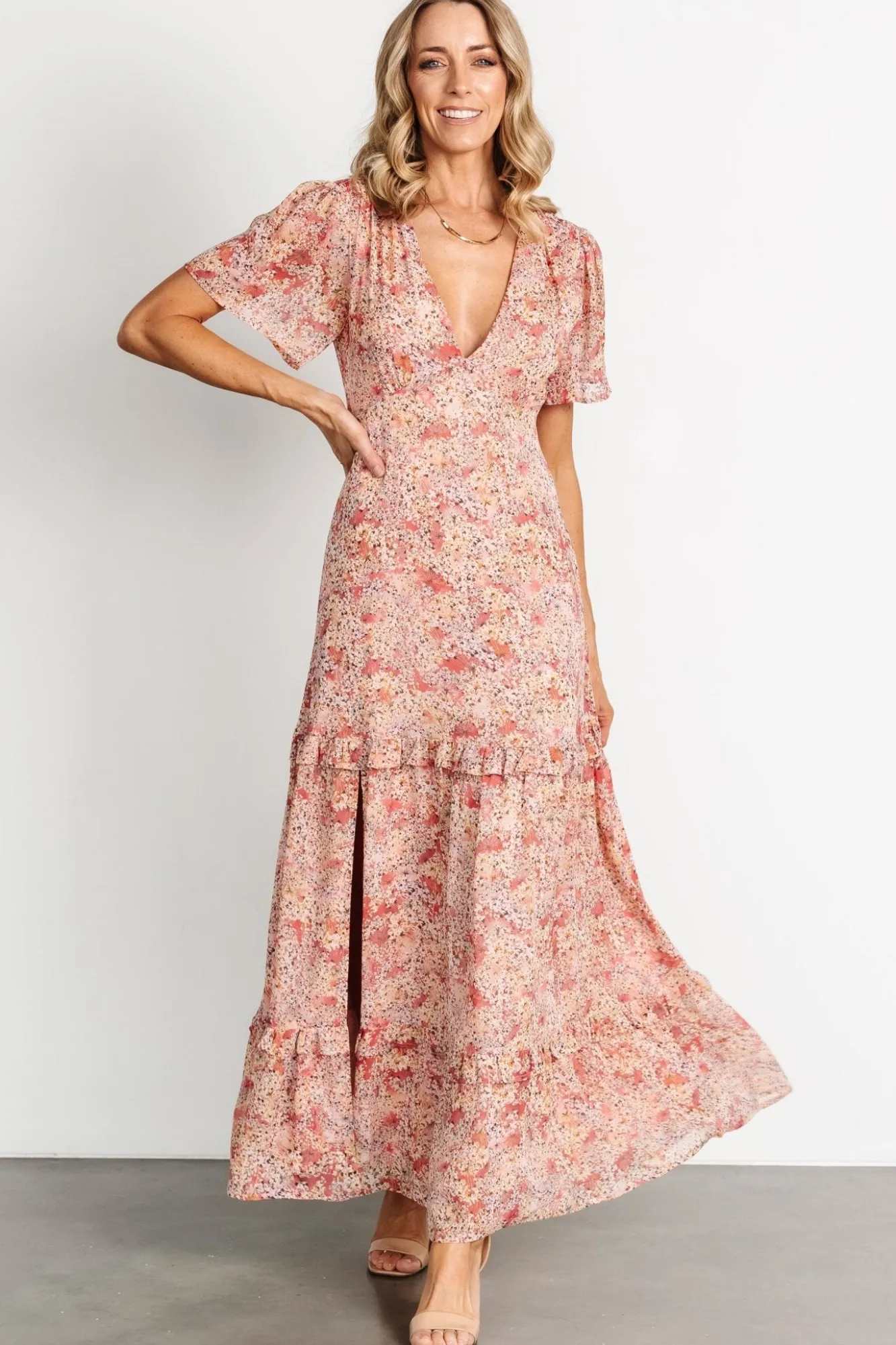 Baltic Born Audrey Deep V Maxi Dress | Blush Floral