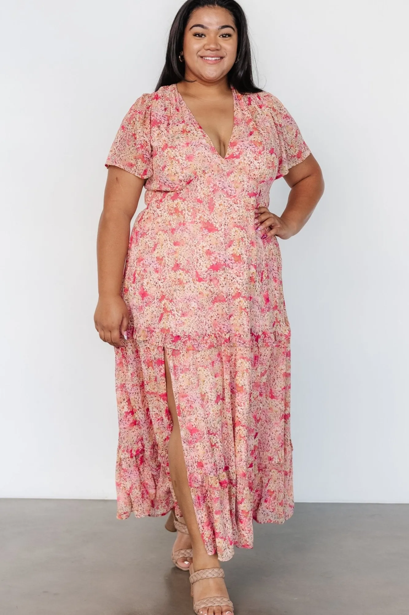 Baltic Born Audrey Deep V Maxi Dress | Blush Floral