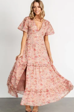 Baltic Born Audrey Deep V Maxi Dress | Blush Floral