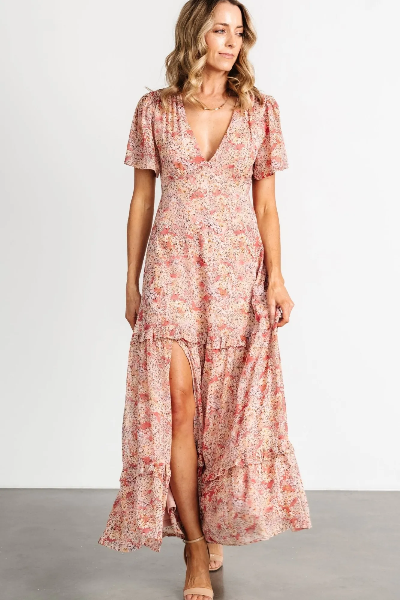 Baltic Born Audrey Deep V Maxi Dress | Blush Floral