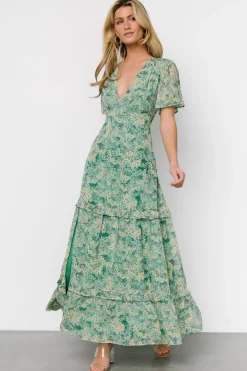 Baltic Born Audrey Deep V Maxi Dress | Green Floral