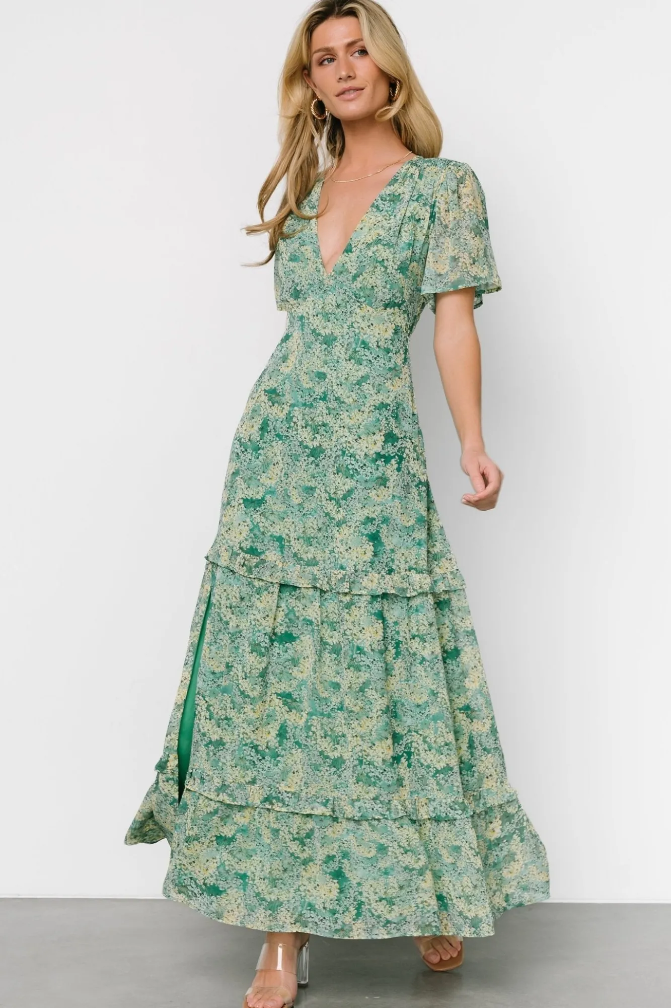 Baltic Born Audrey Deep V Maxi Dress | Green Floral