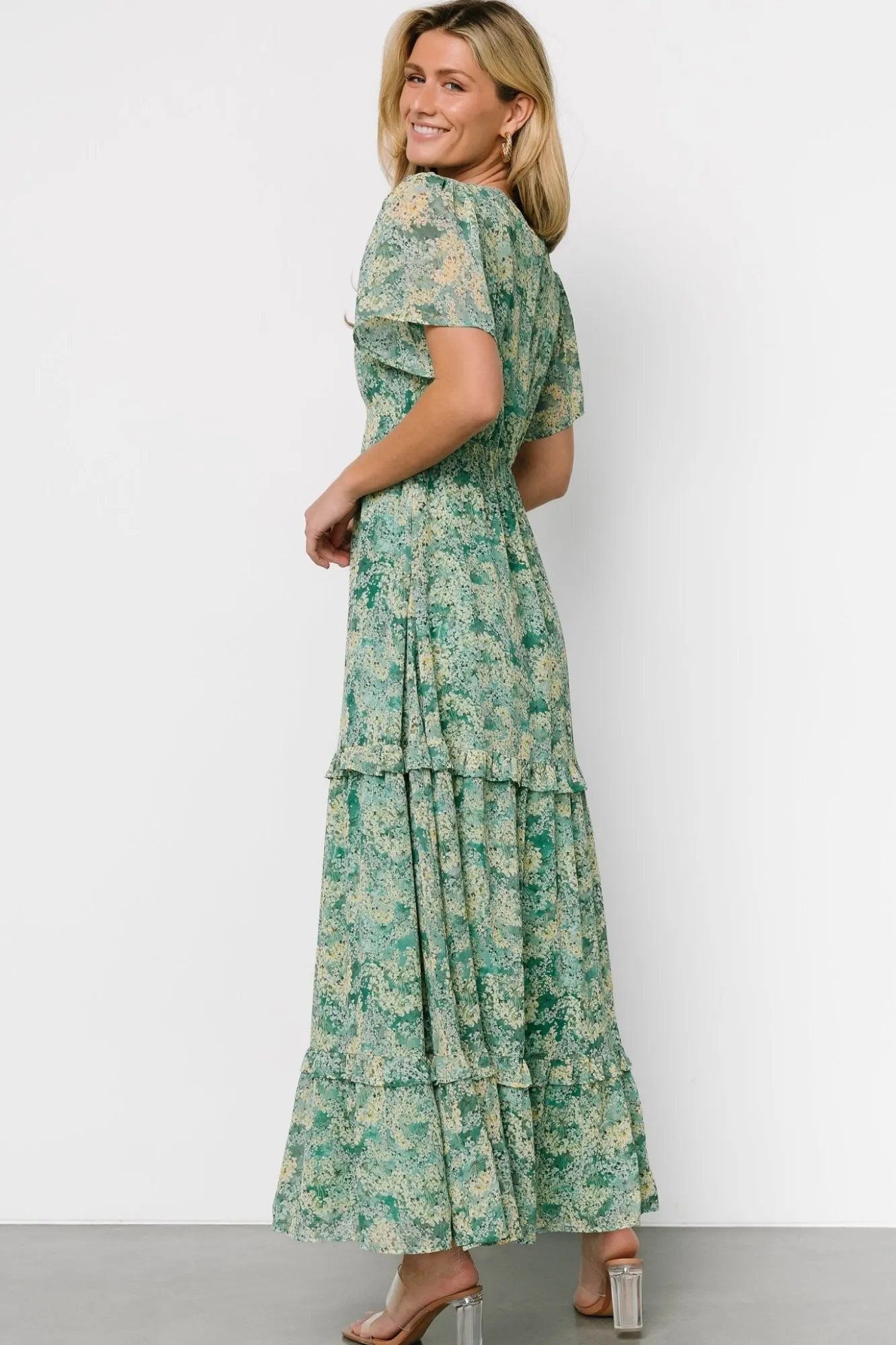 Baltic Born Audrey Deep V Maxi Dress | Green Floral