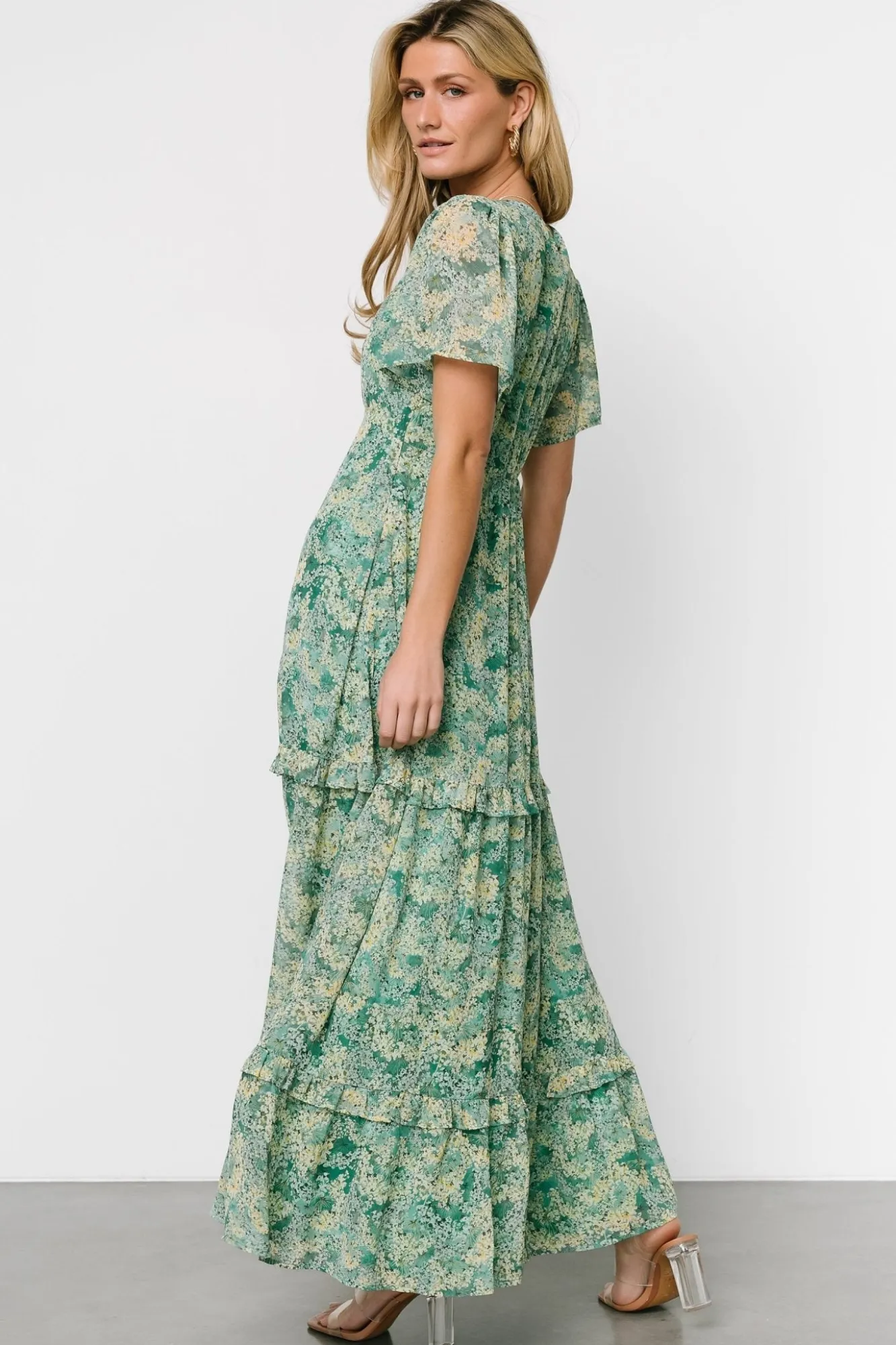 Baltic Born Audrey Deep V Maxi Dress | Green Floral