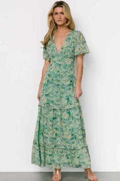 Baltic Born Audrey Deep V Maxi Dress | Green Floral
