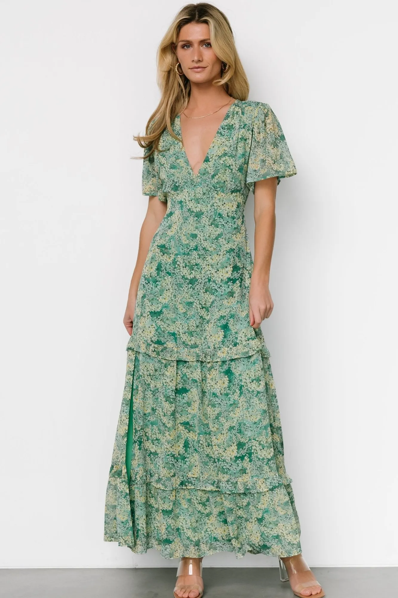 Baltic Born Audrey Deep V Maxi Dress | Green Floral