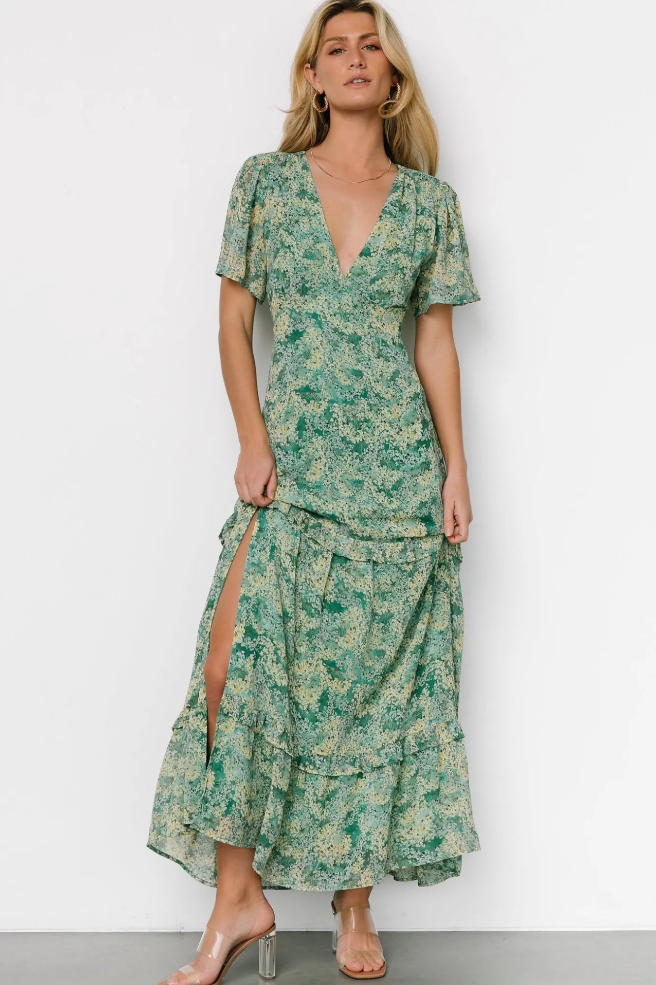 Baltic Born Audrey Deep V Maxi Dress | Green Floral