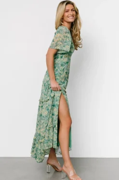 Baltic Born Audrey Deep V Maxi Dress | Green Floral