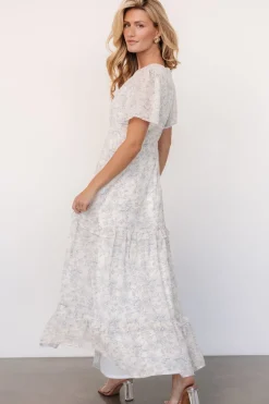 Baltic Born Audrey Deep V Maxi Dress | Off White + Blue Floral