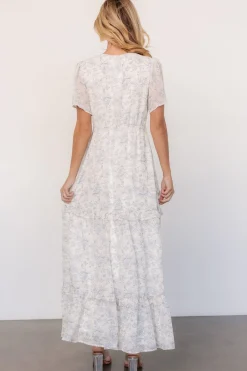 Baltic Born Audrey Deep V Maxi Dress | Off White + Blue Floral