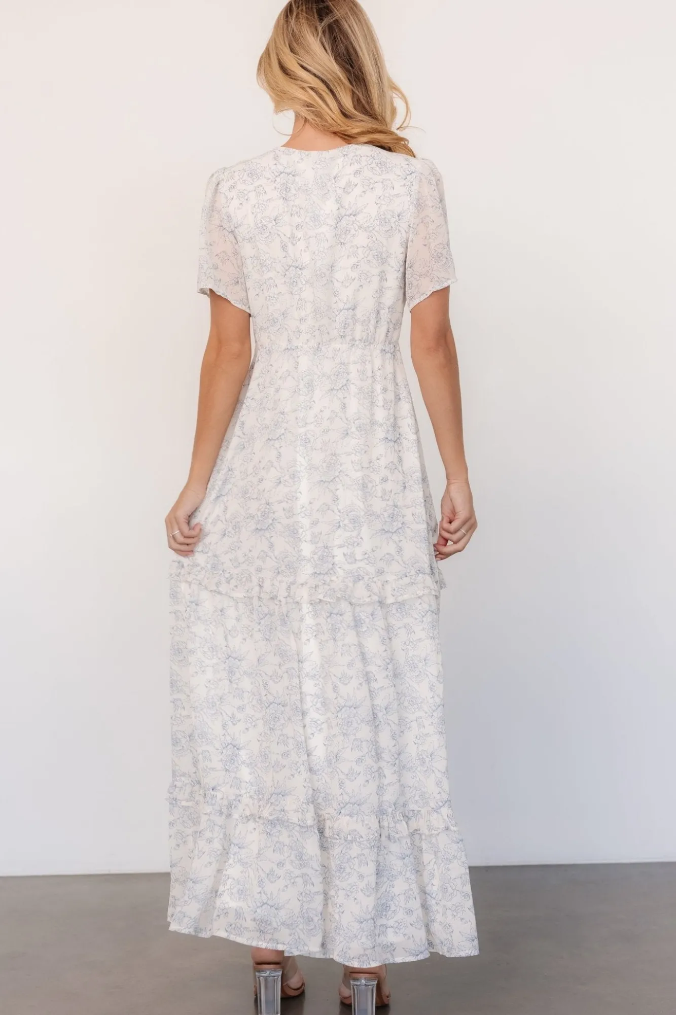Baltic Born Audrey Deep V Maxi Dress | Off White + Blue Floral