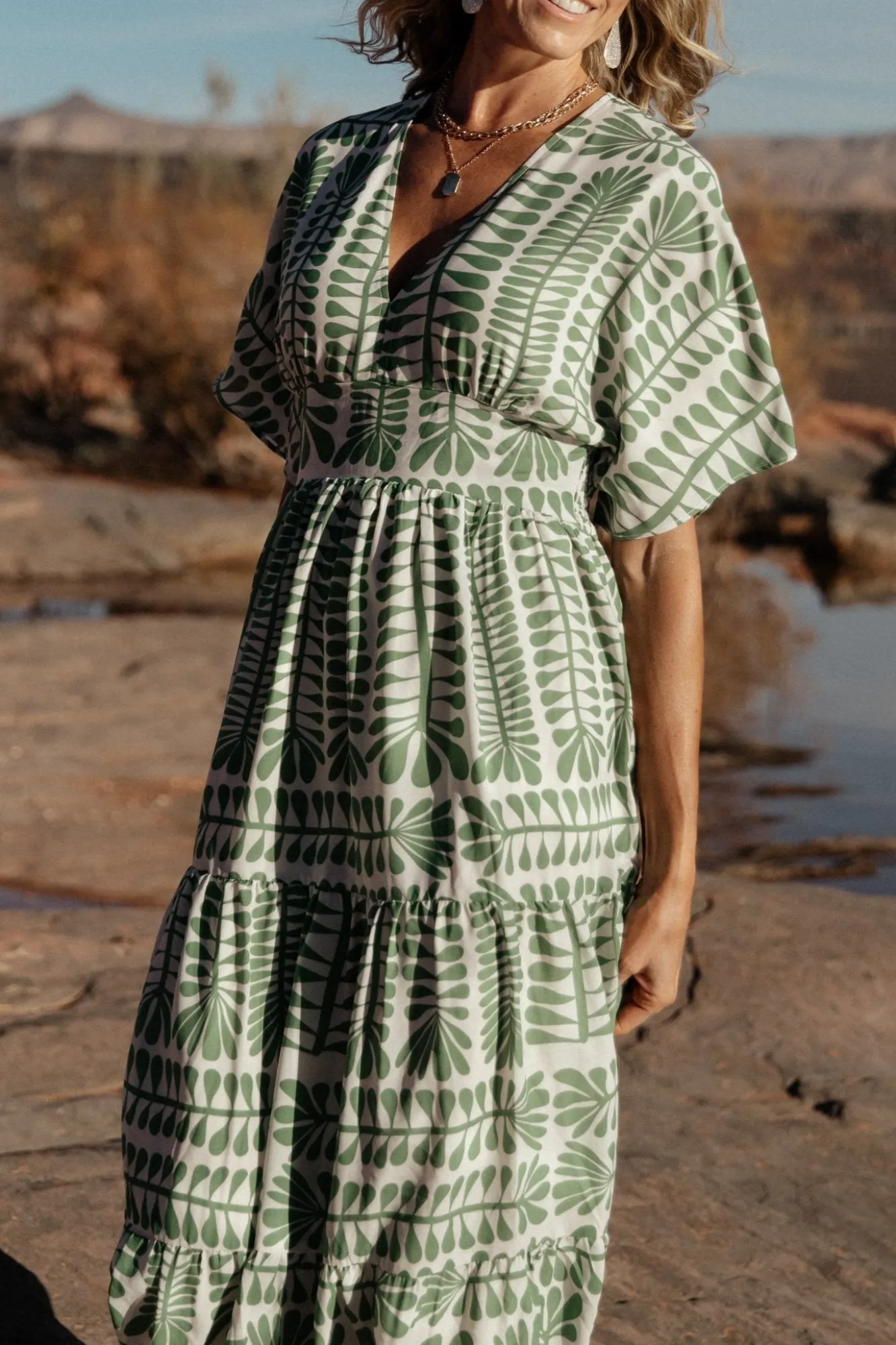 Baltic Born Austin Kimono Dress | Green Print