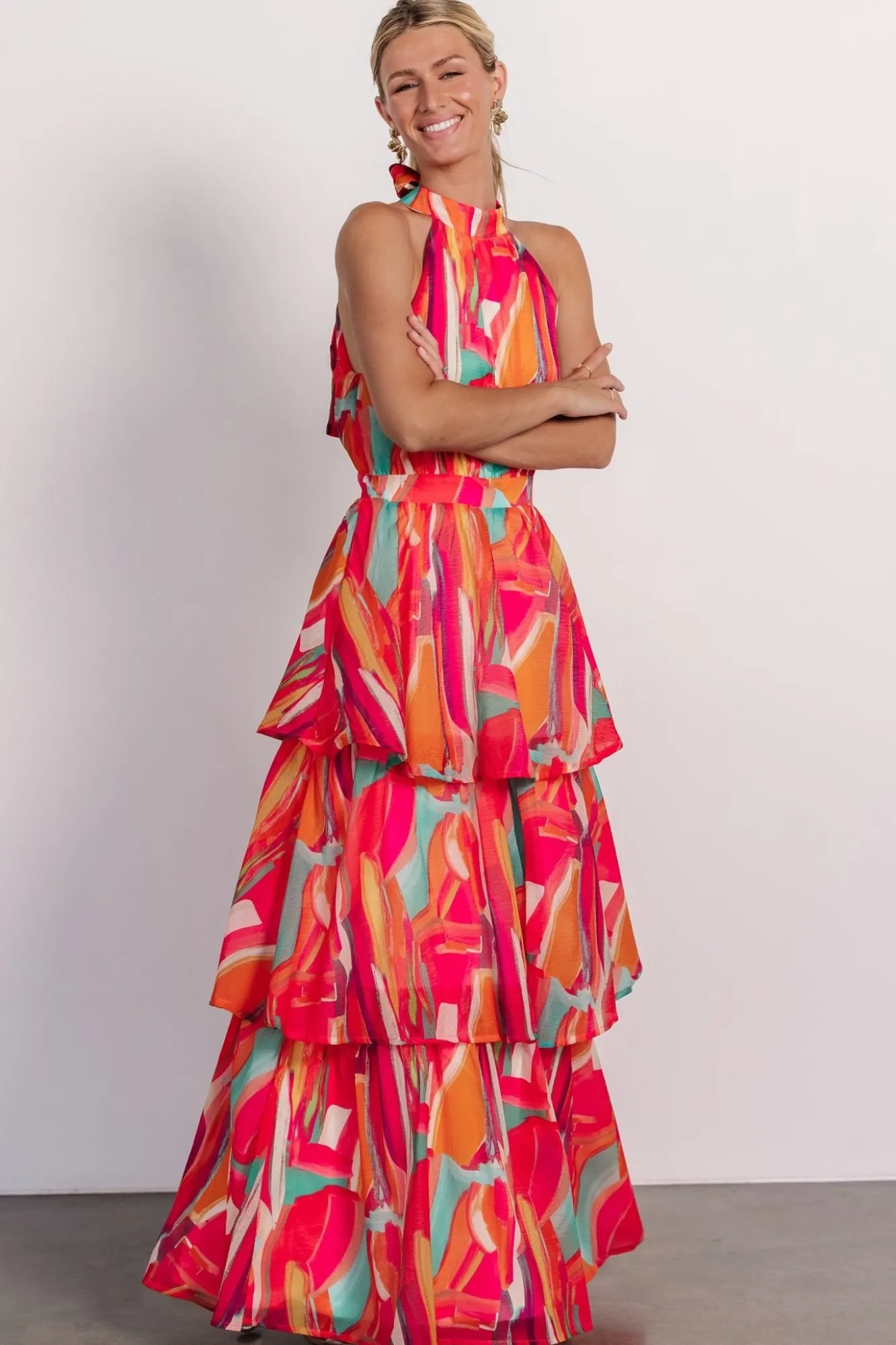 Baltic Born Autumn Halter Maxi Dress | Fuchsia Multi