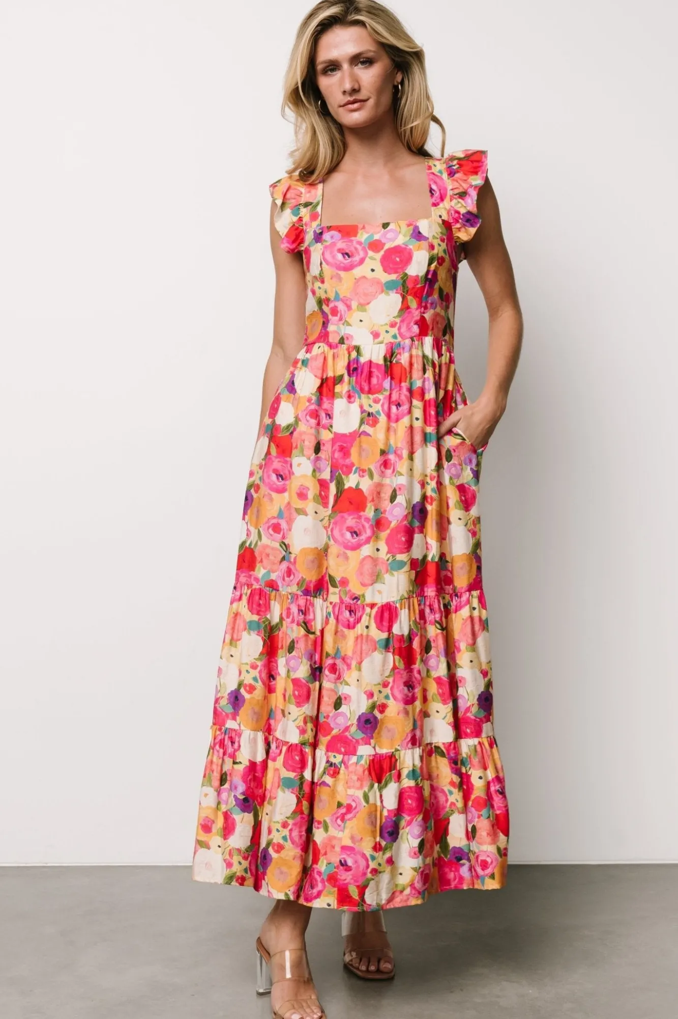 Baltic Born Ayla Tiered Maxi Dress | Pink Multi Floral