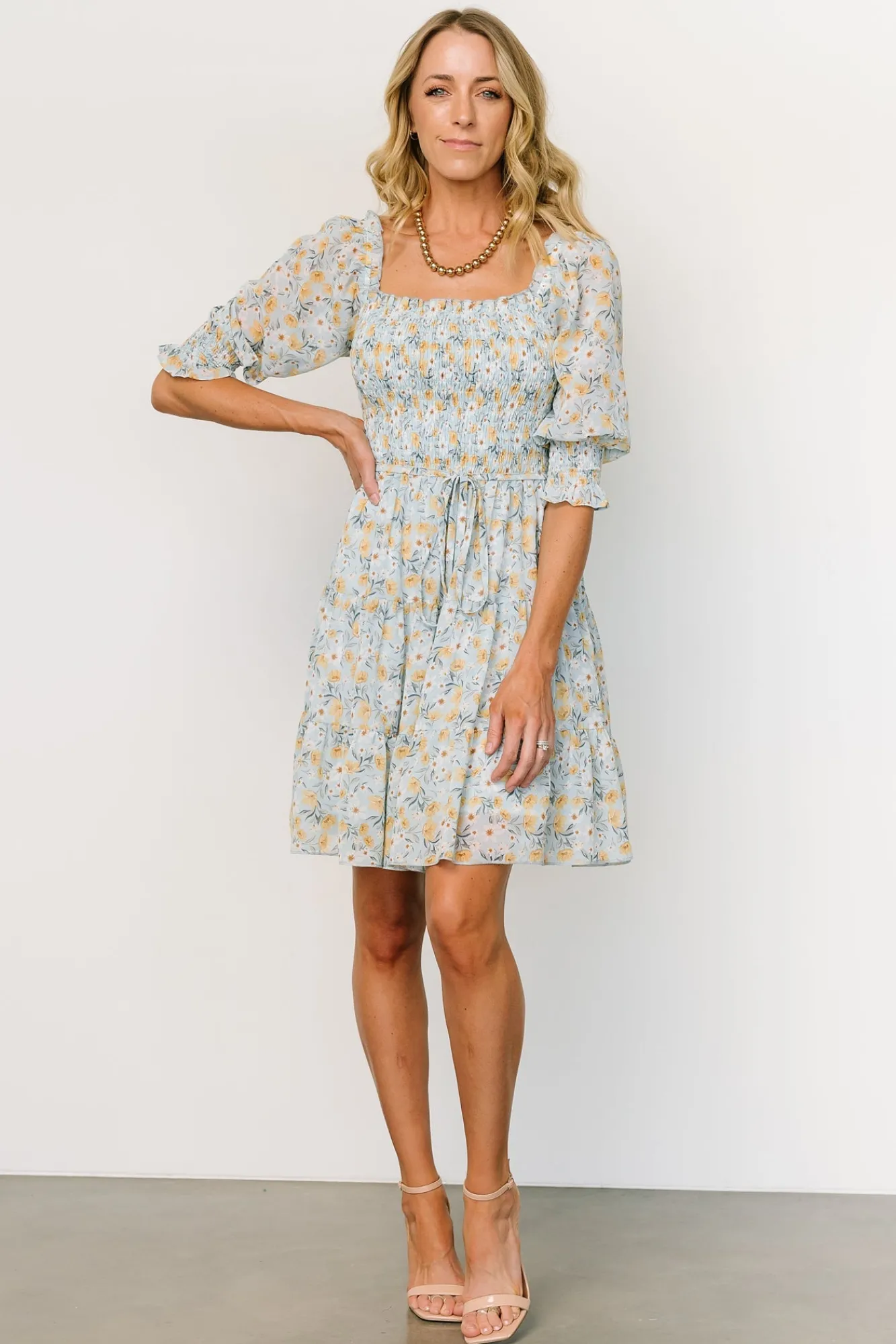 Baltic Born Azlyn Smocked Short Dress | Light Blue Floral