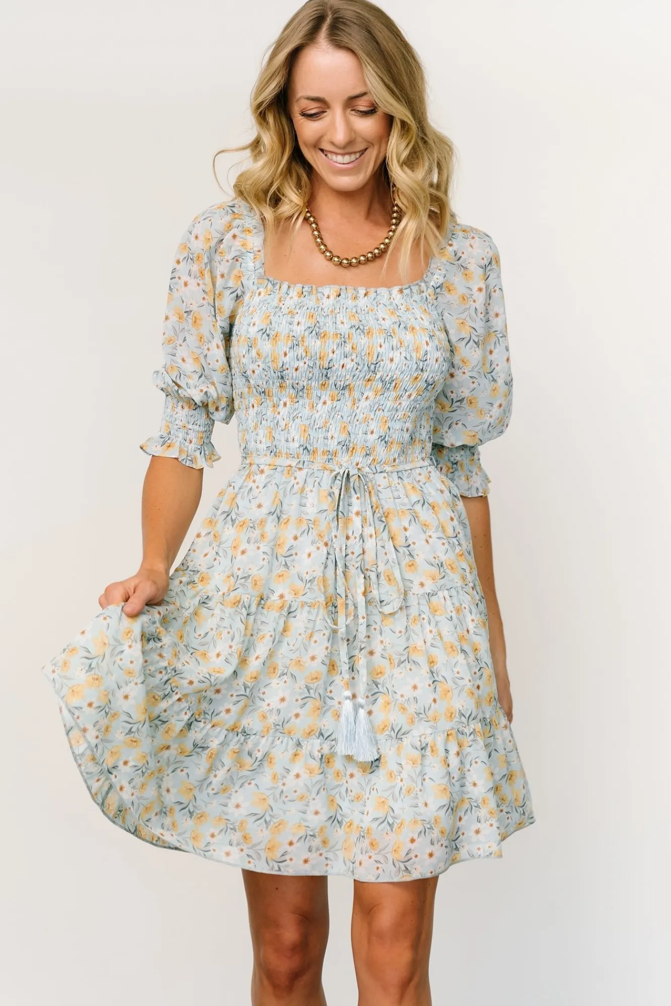 Baltic Born Azlyn Smocked Short Dress | Light Blue Floral