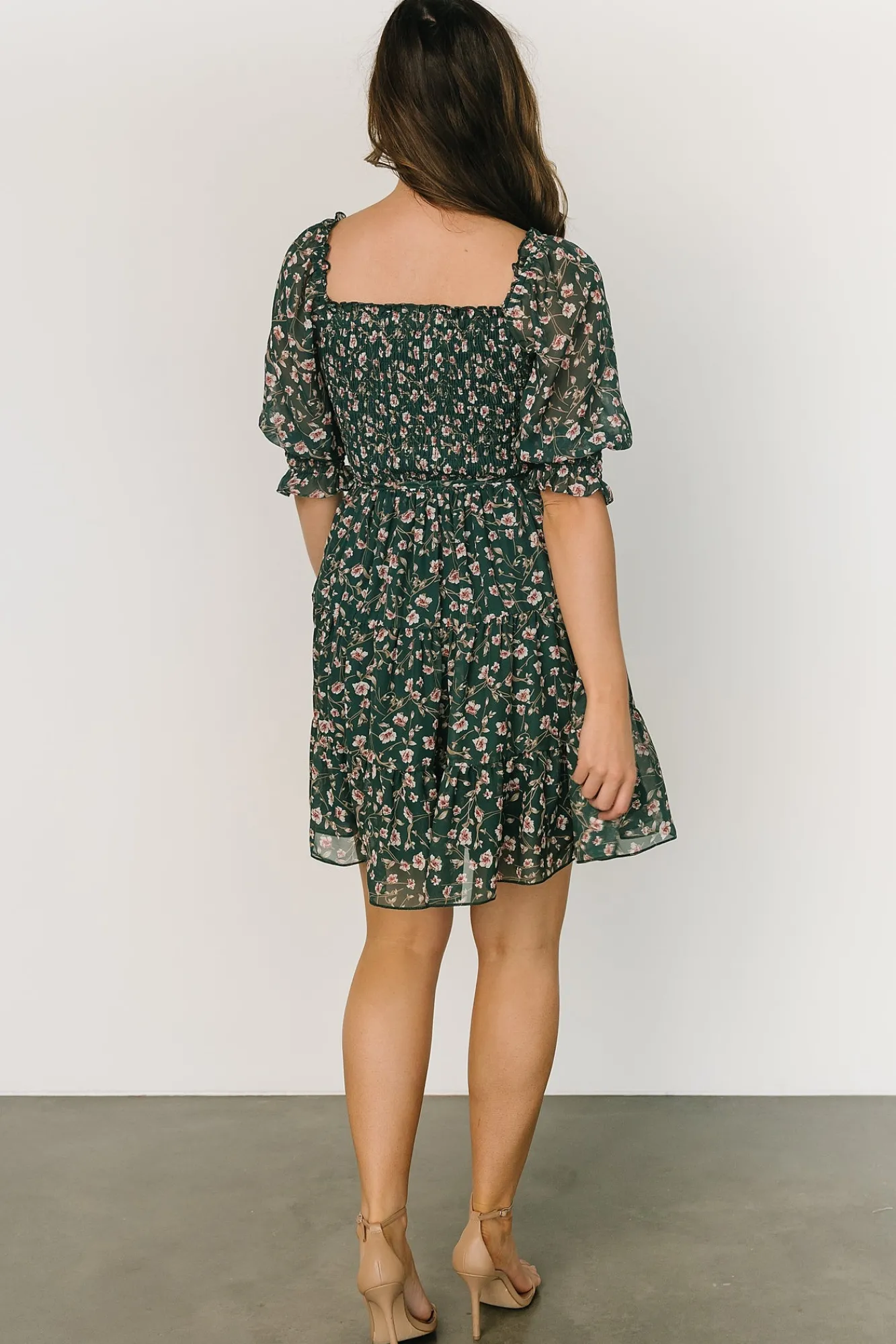 Baltic Born Azlyn Smocked Short Dress | Green + Pink Floral