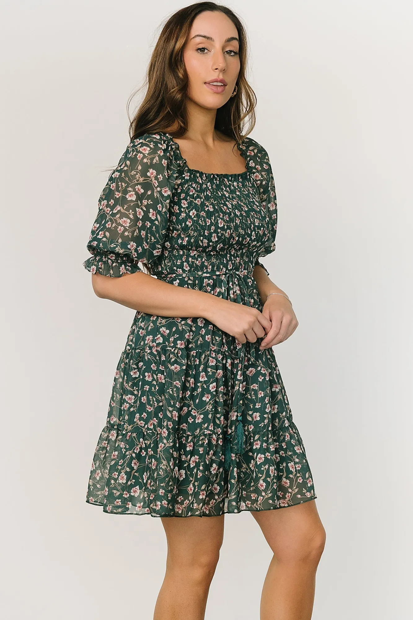 Baltic Born Azlyn Smocked Short Dress | Green + Pink Floral