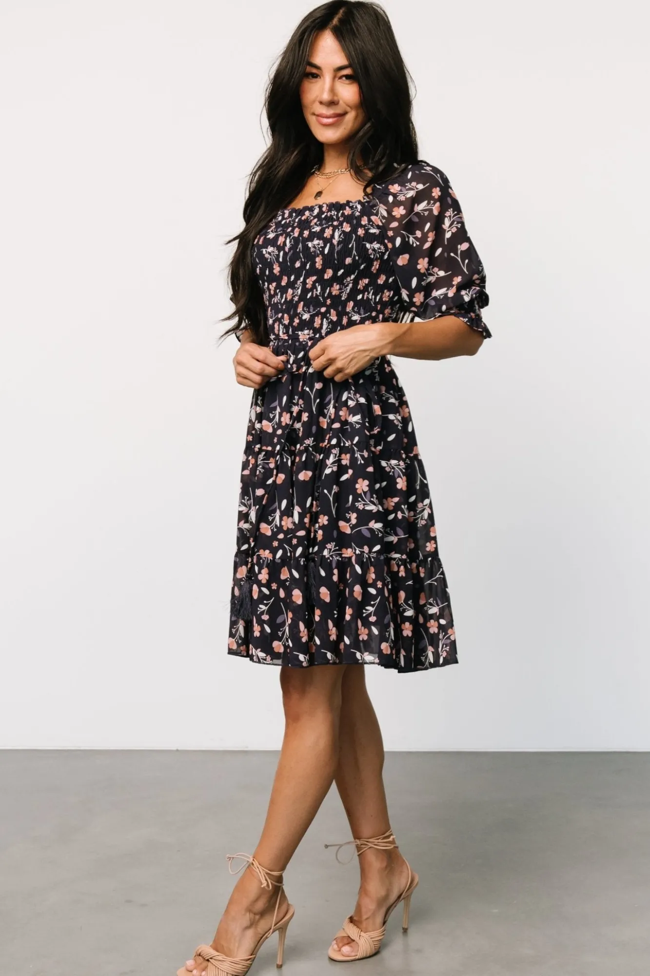Baltic Born Azlyn Smocked Short Dress | Navy + Pink Floral