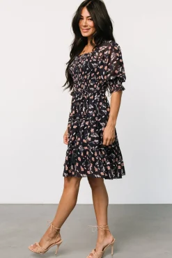 Baltic Born Azlyn Smocked Short Dress | Navy + Pink Floral